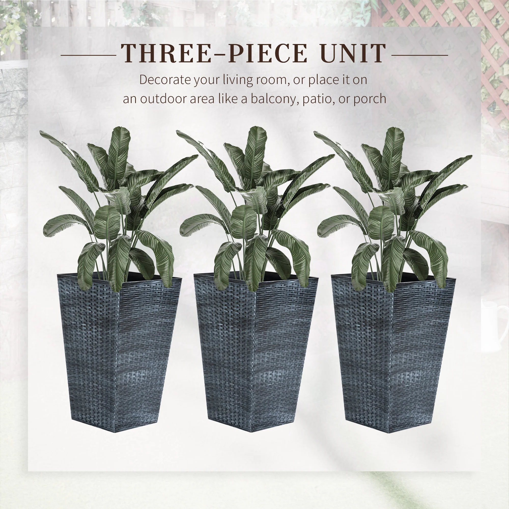 Set of 3 Tall Planters for Outdoor Plants with Drainage Hole, Indoor Outdoor Planter Flower Pot Set for Front Door, Entryway, Patio and Deck, Mixed Grey - Image 7