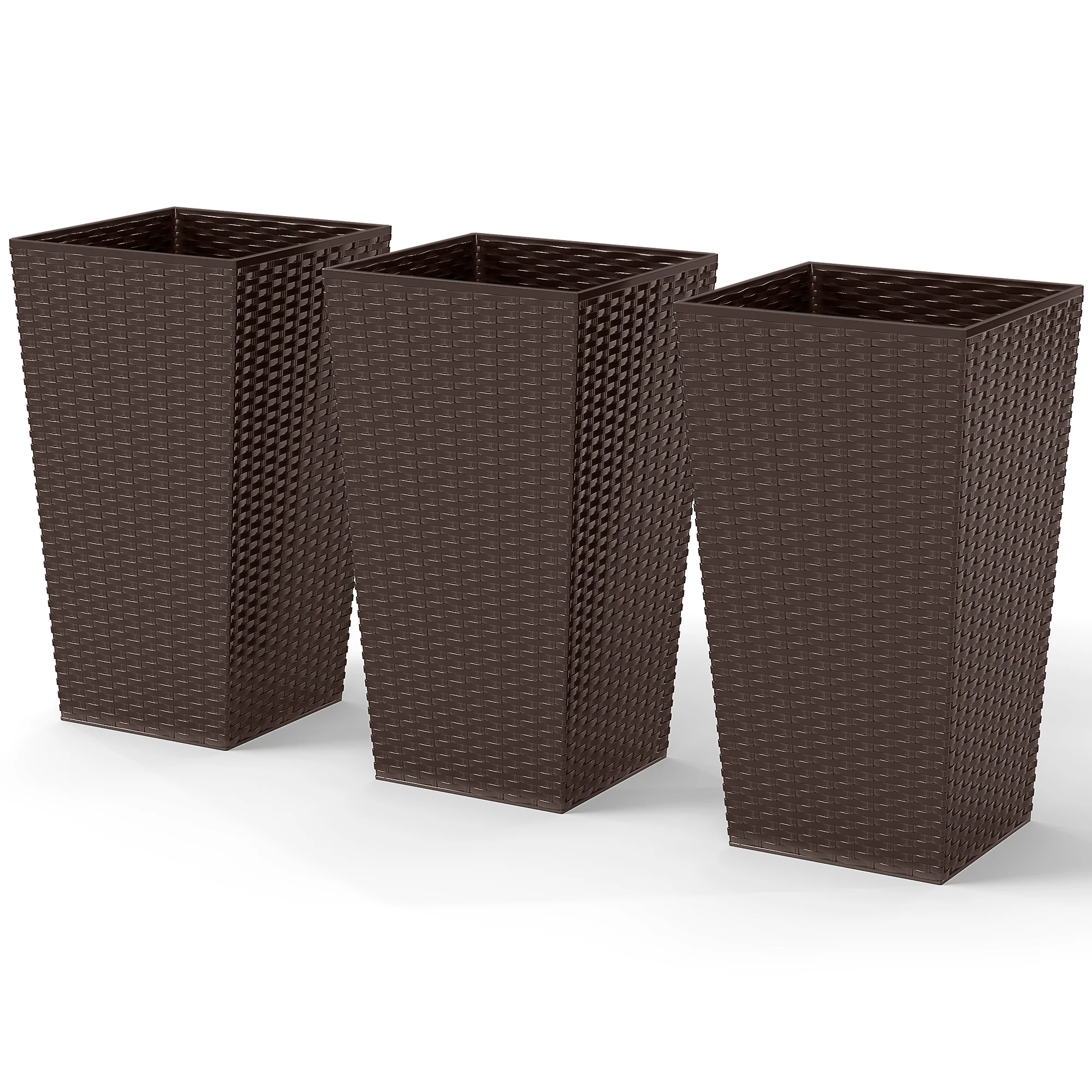 Set of 3 Tall Planters for Outdoor Plants with Drainage Hole, Indoor Outdoor Planter Flower Pot Set for Front Door, Entryway, Patio and Deck, Brown - Image 12