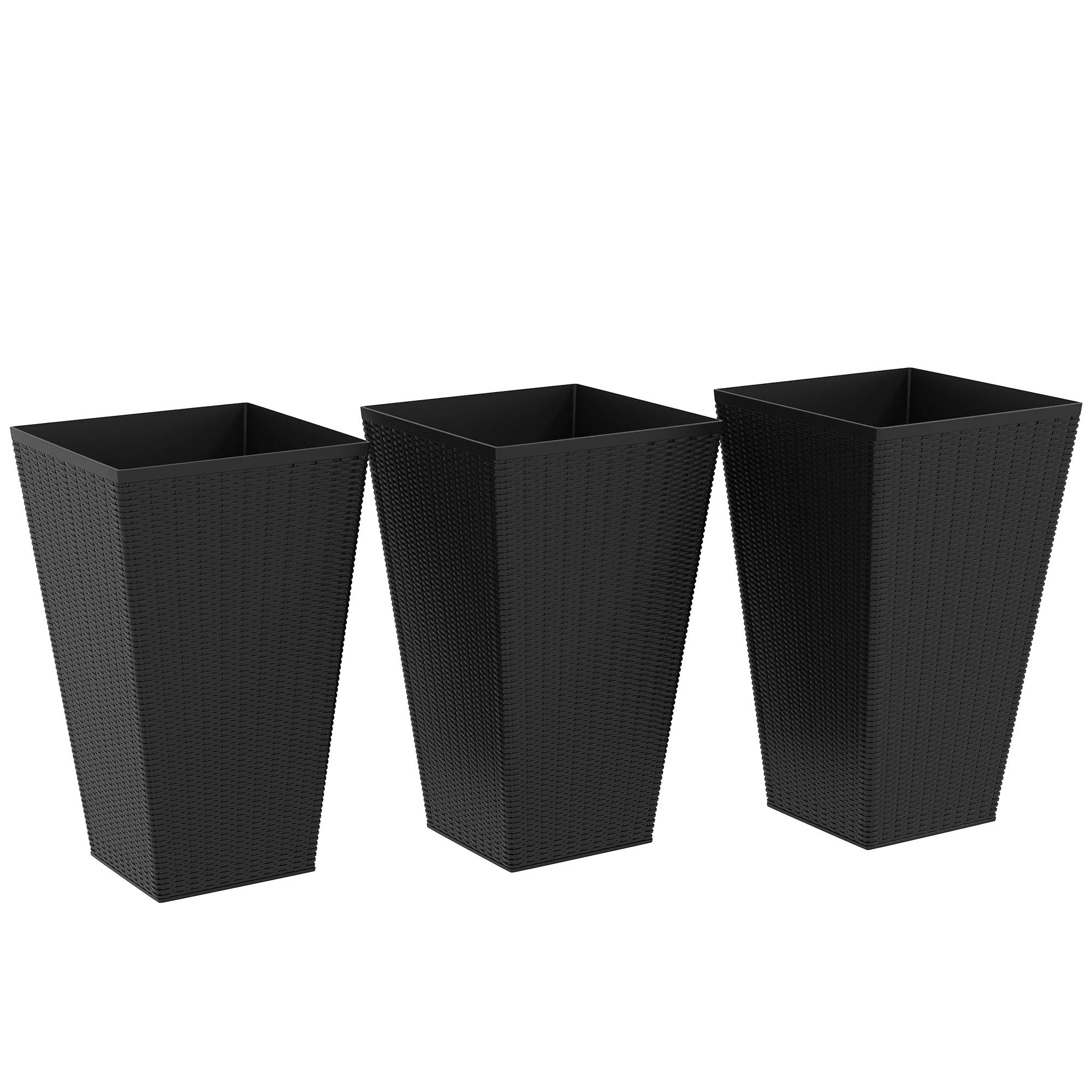 Set of 3 Tall Planters for Outdoor Plants with Drainage Hole, Indoor Outdoor Planter Flower Pot Set for Front Door, Entryway, Patio and Deck, Black - Image 12