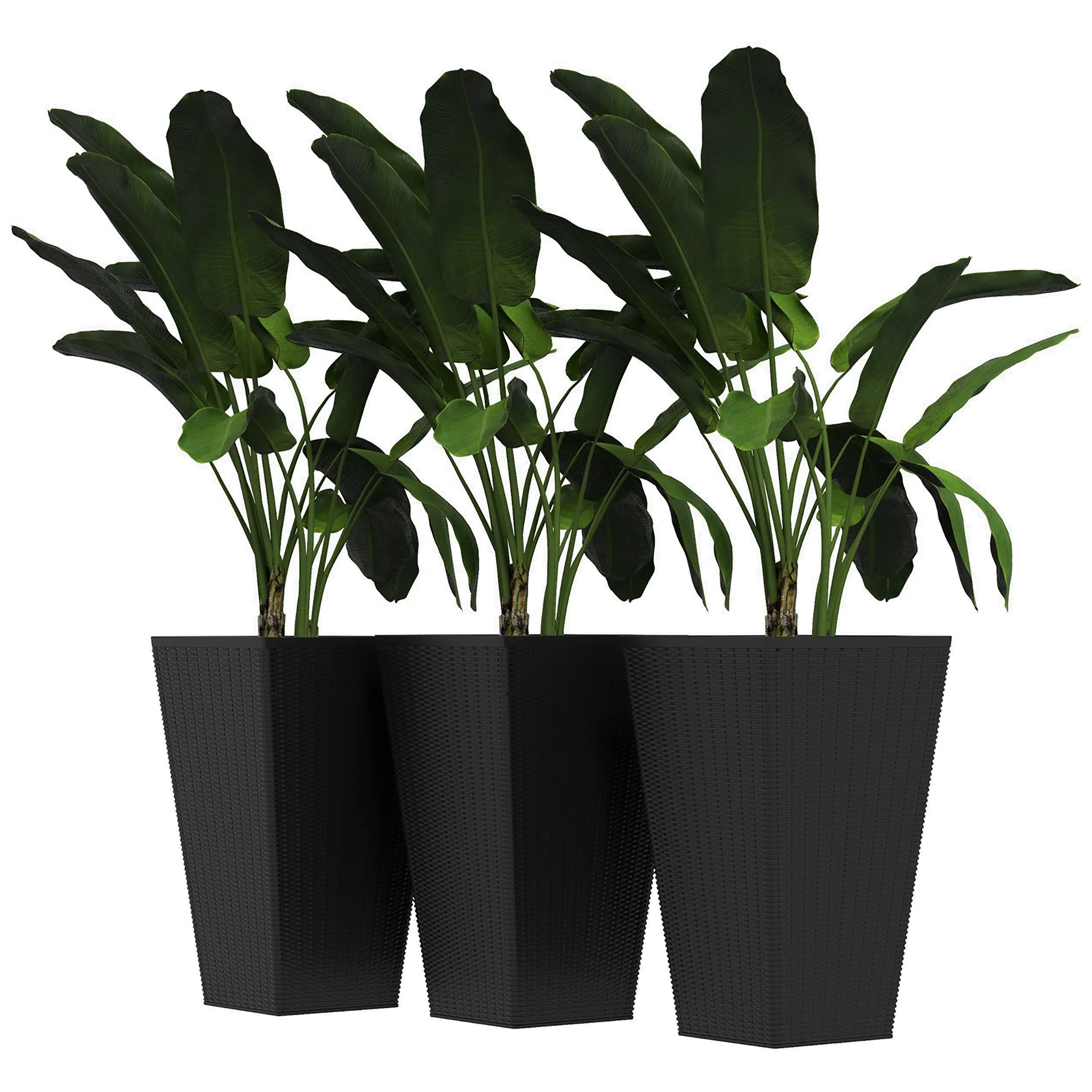 Set of 3 Tall Planters for Outdoor Plants with Drainage Hole, Indoor Outdoor Planter Flower Pot Set for Front Door, Entryway, Patio and Deck, Black - Image 2