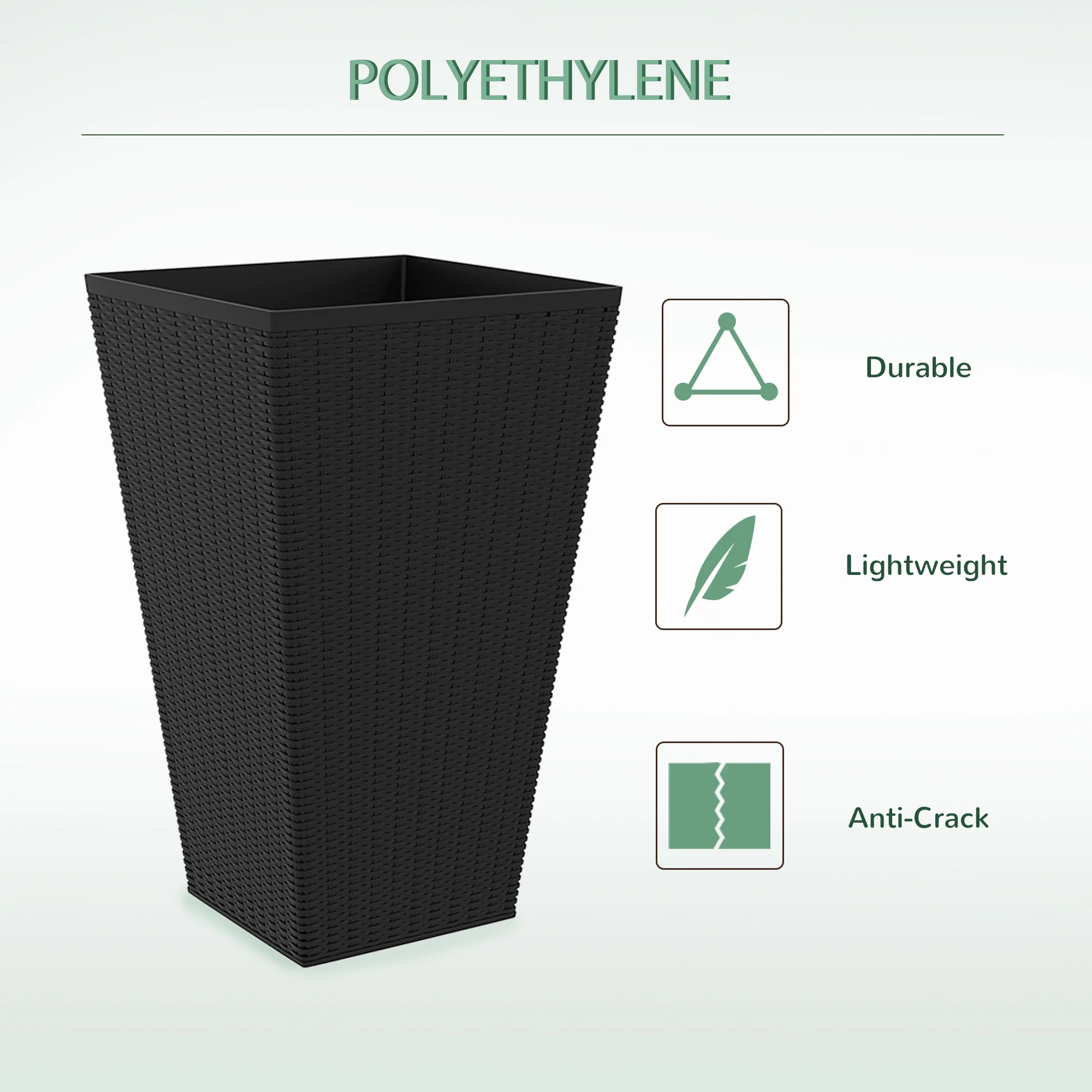 Set of 3 Tall Planters for Outdoor Plants with Drainage Hole, Indoor Outdoor Planter Flower Pot Set for Front Door, Entryway, Patio and Deck, Black - Image 6