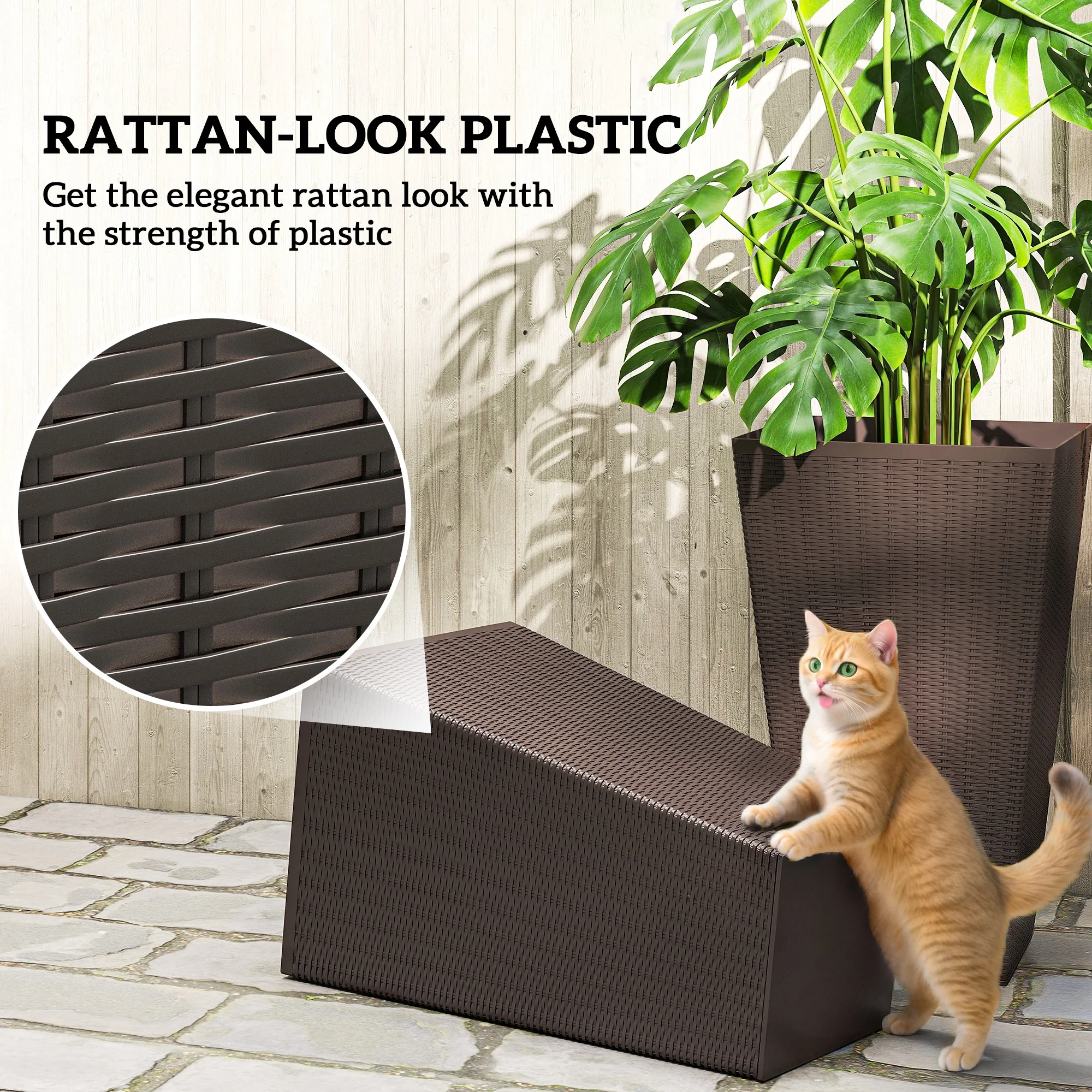 Set of 3 Tall Planters for Outdoor Plants with Drainage Hole, Indoor Outdoor Planter Flower Pot Set for Front Door, Entryway, Patio and Deck, Brown - Image 8