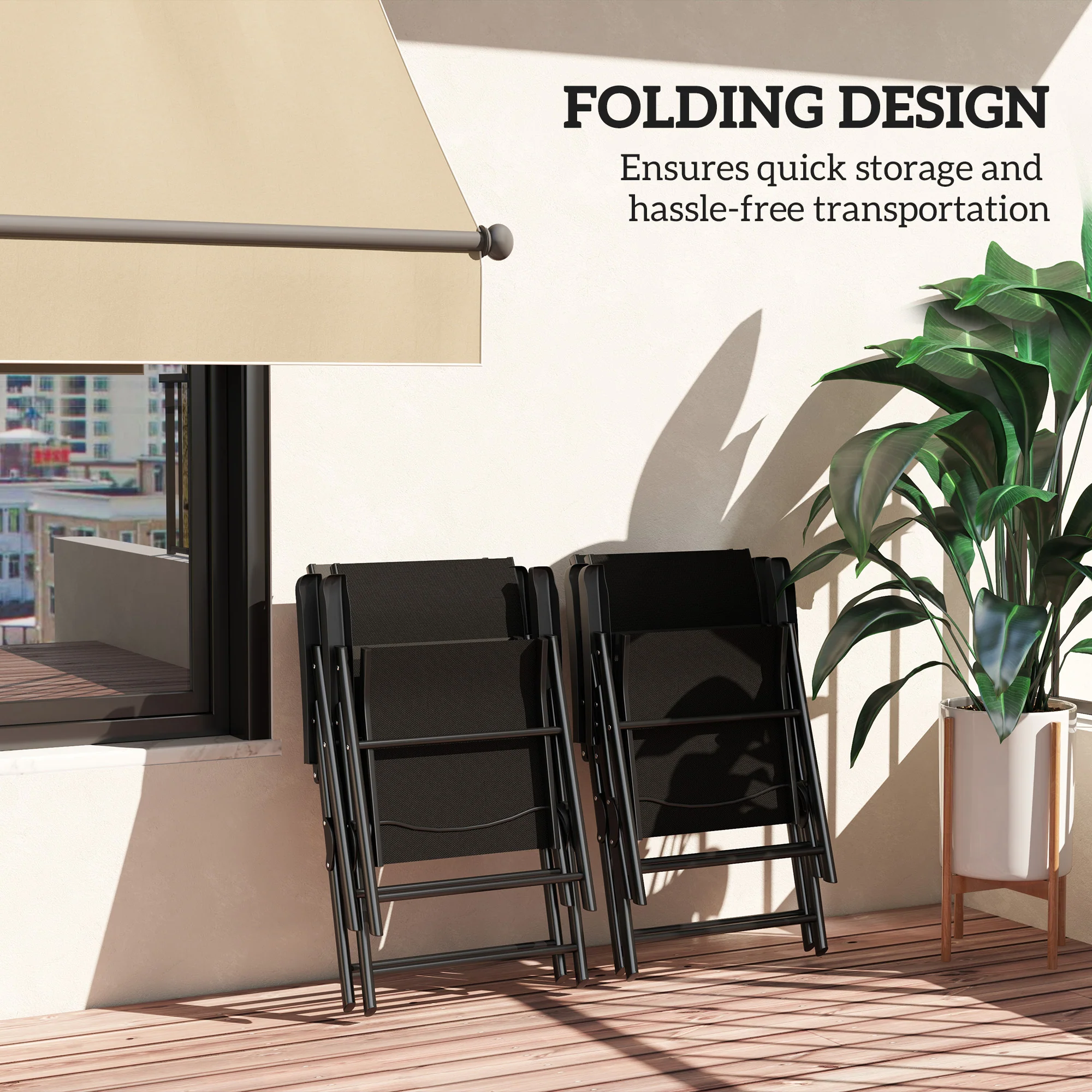 Set of 4 Folding Chair, Garden Chair Set with Breathable Mesh Back and Seat, Outdoor Camping Chairs with Armrests, Steel Frame for Deck Balcony, Black - Image 7