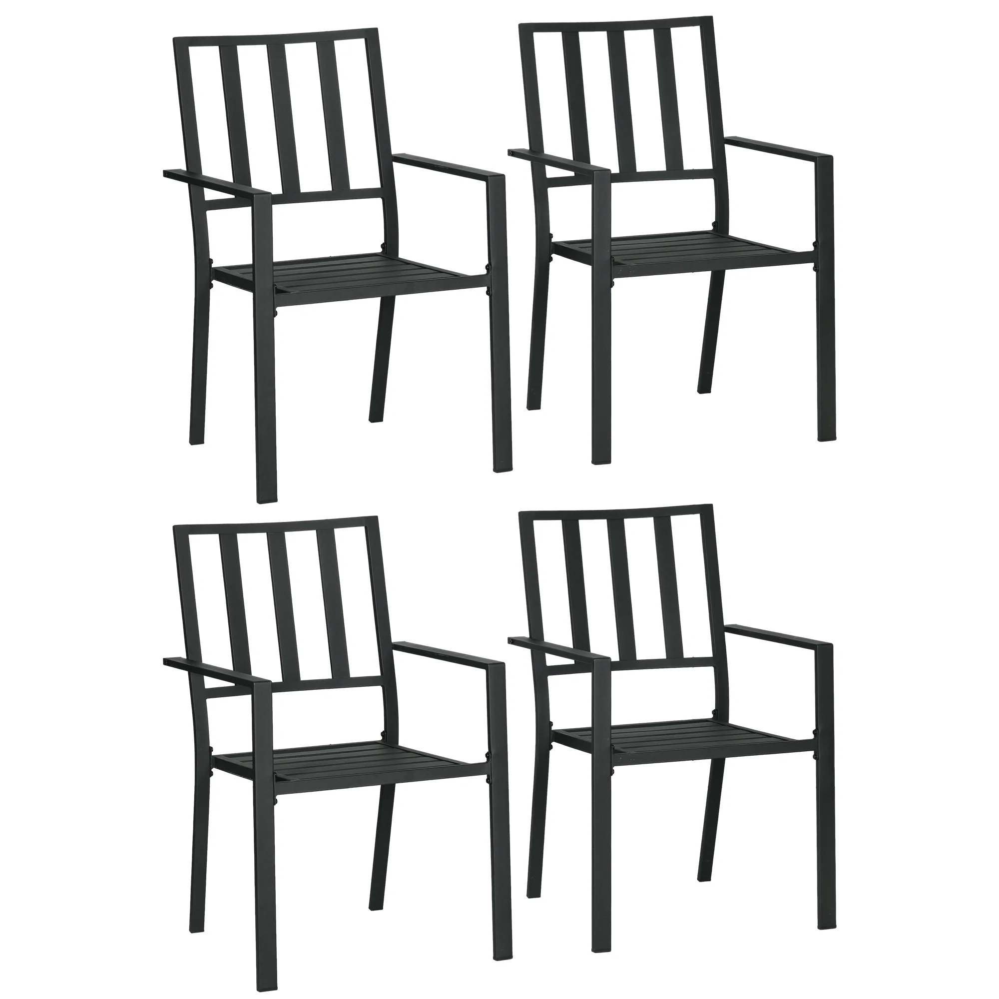 Set of 4 Garden Chairs, Stackable Outdoor Chairs with Metal Slatted Seat & Backrest, for Yard, Garden, Black - Image 12