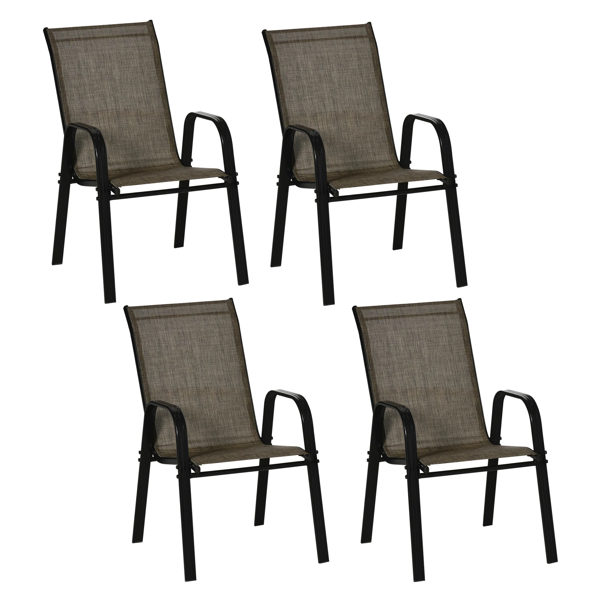 Set of 4 Outdoor Dining Chairs, Heavy Duty Stackable Patio Dining Set with Armrests, Brown - Image 12