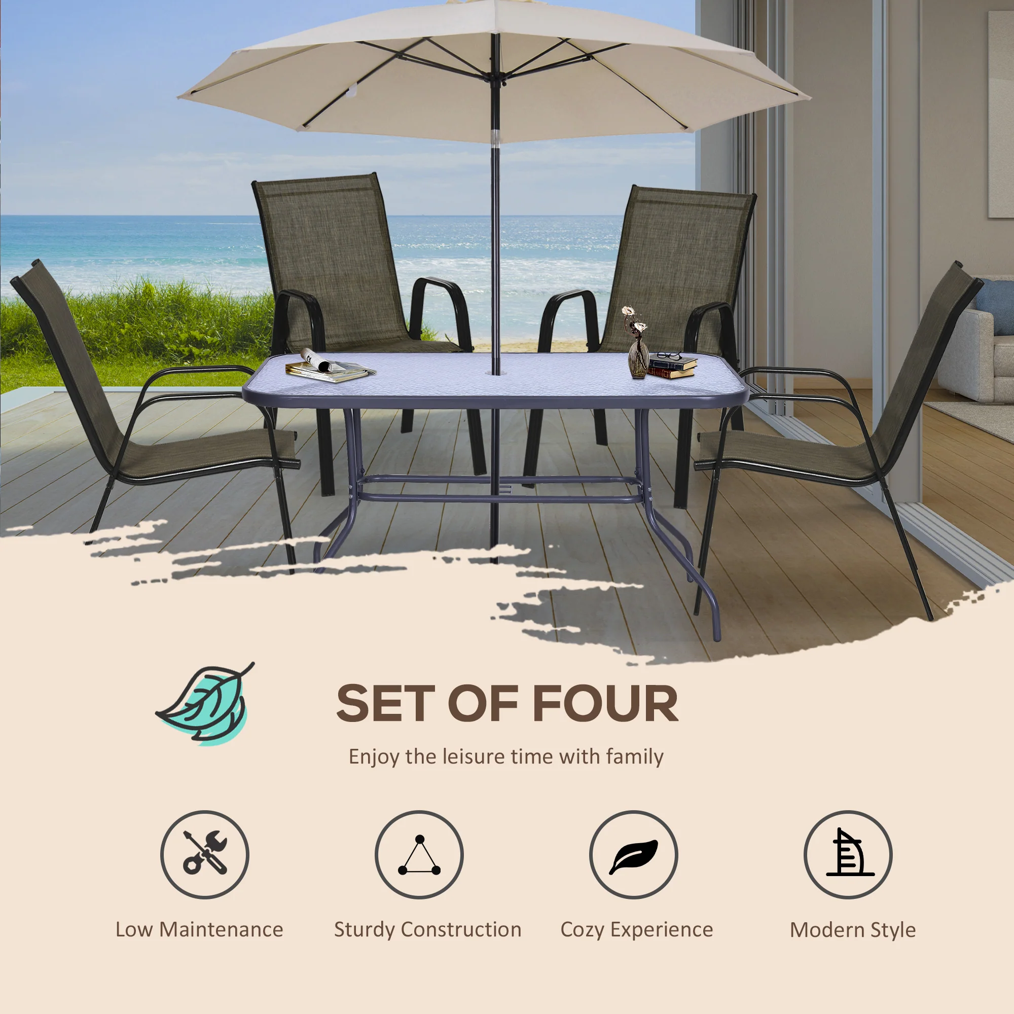 Set of 4 Outdoor Dining Chairs, Heavy Duty Stackable Patio Dining Set with Armrests, Brown - Image 6