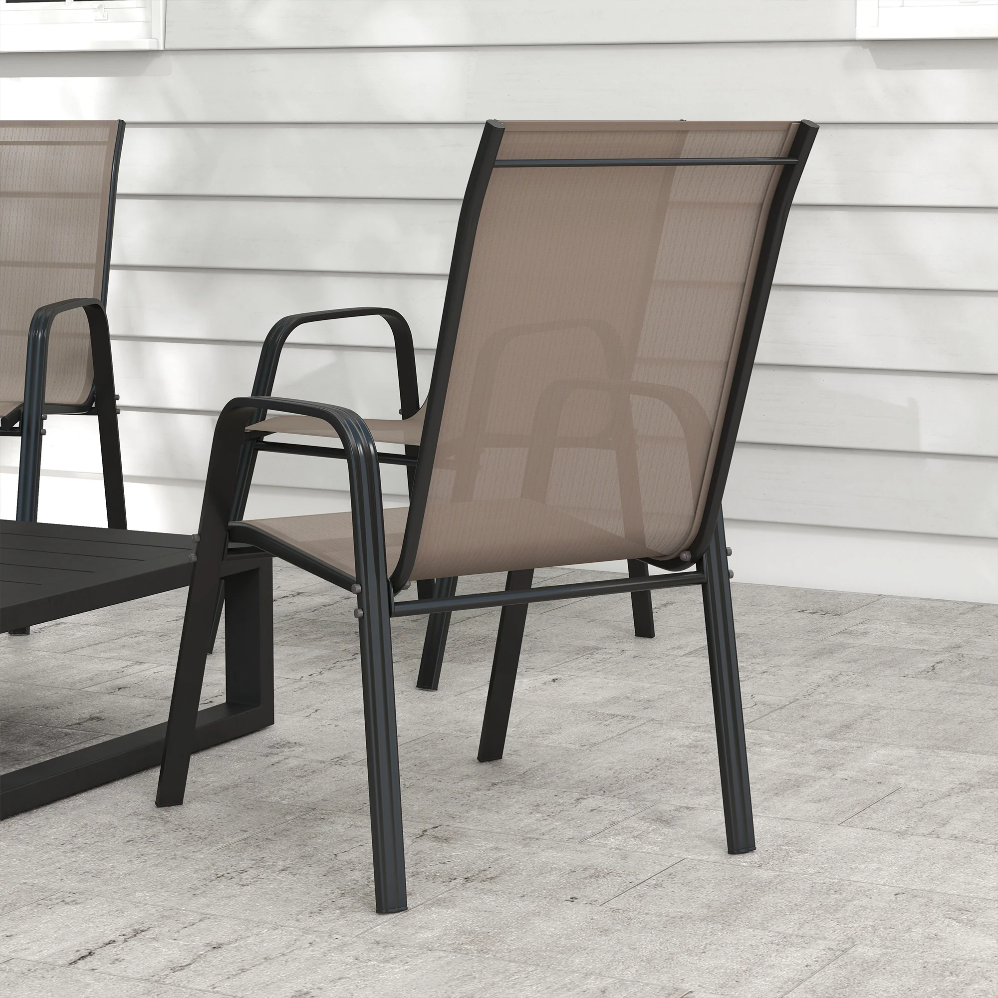 Set of 4 Outdoor Dining Chairs, Heavy Duty Stackable Patio Dining Set with Armrests, Grey - Image 10