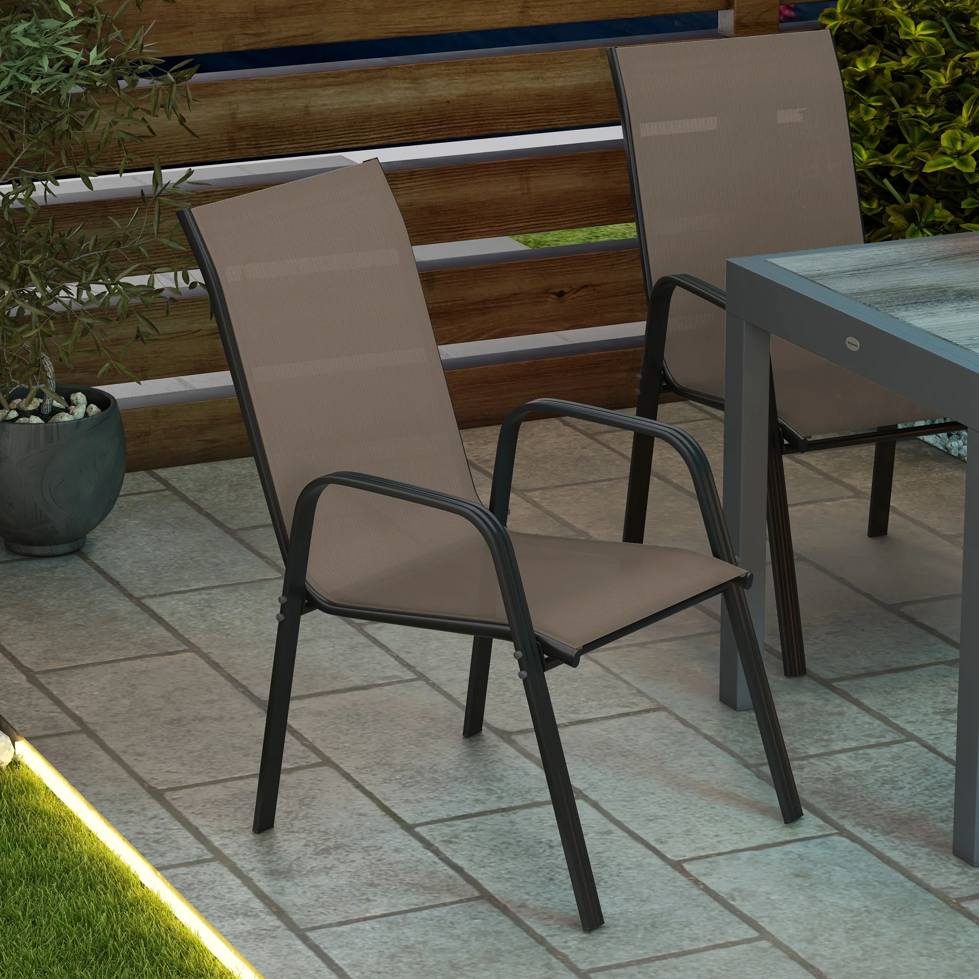 Set of 4 Outdoor Dining Chairs, Heavy Duty Stackable Patio Dining Set with Armrests, Grey - Image 11