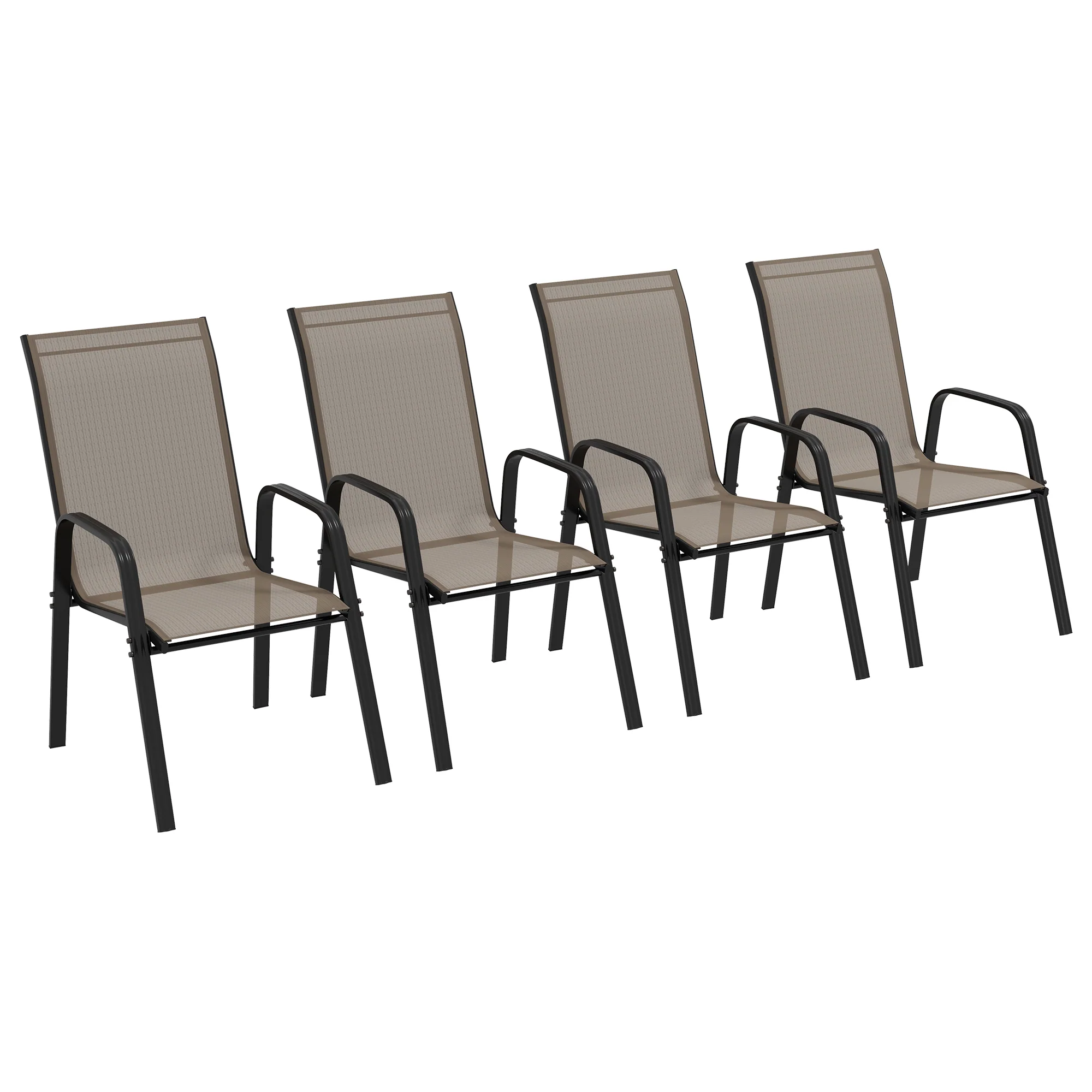 Set of 4 Outdoor Dining Chairs, Heavy Duty Stackable Patio Dining Set with Armrests, Grey - Image 2