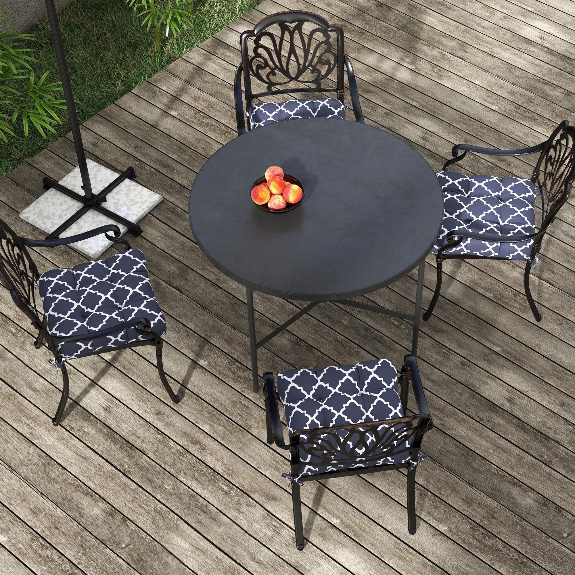 4 Piece Outdoor Seat Cushions with Ties, Water Repellent Chairs Seat Pads, Blue - Image 10