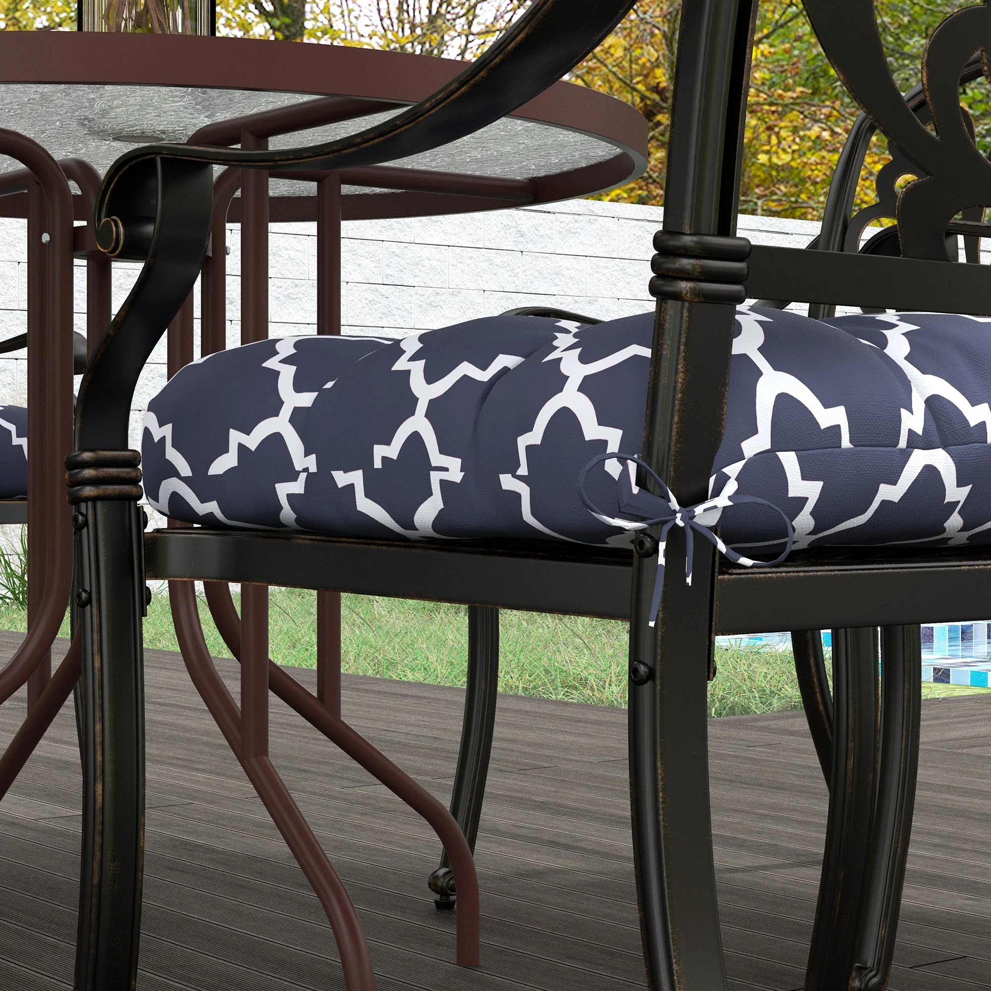 4 Piece Outdoor Seat Cushions with Ties, Water Repellent Chairs Seat Pads, Blue - Image 11