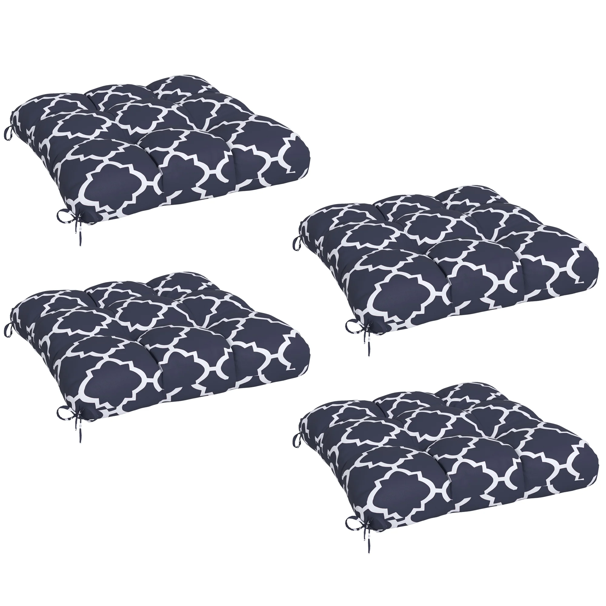 4 Piece Outdoor Seat Cushions with Ties, Water Repellent Chairs Seat Pads, Blue - Image 2