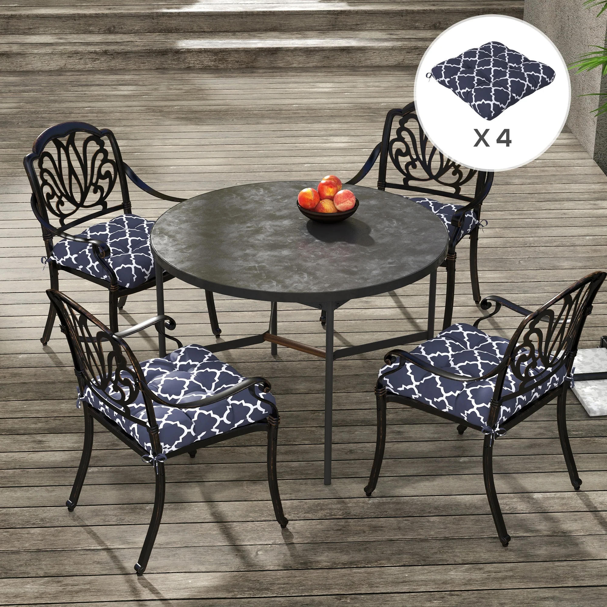 4 Piece Outdoor Seat Cushions with Ties, Water Repellent Chairs Seat Pads, Blue - Image 3