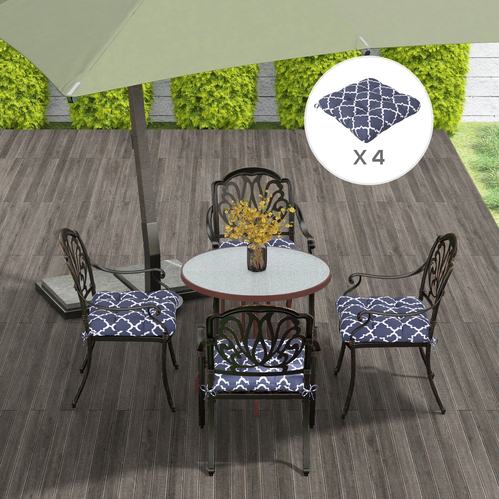 4 Piece Outdoor Seat Cushions with Ties, Water Repellent Chairs Seat Pads, Blue - Image 4