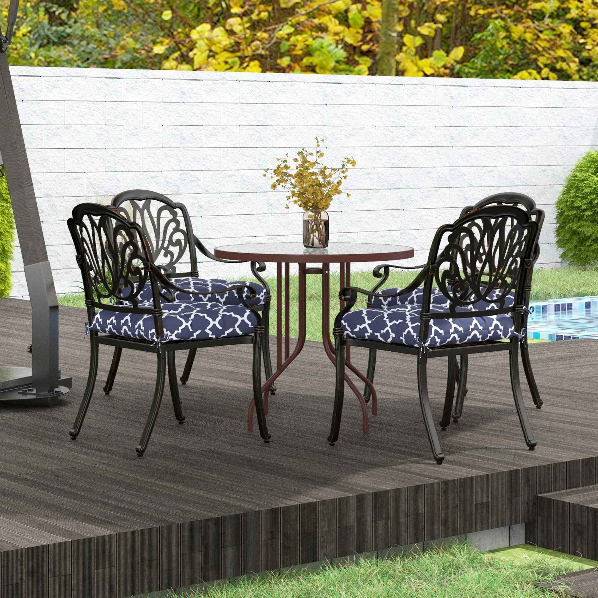 4 Piece Outdoor Seat Cushions with Ties, Water Repellent Chairs Seat Pads, Blue - Image 8