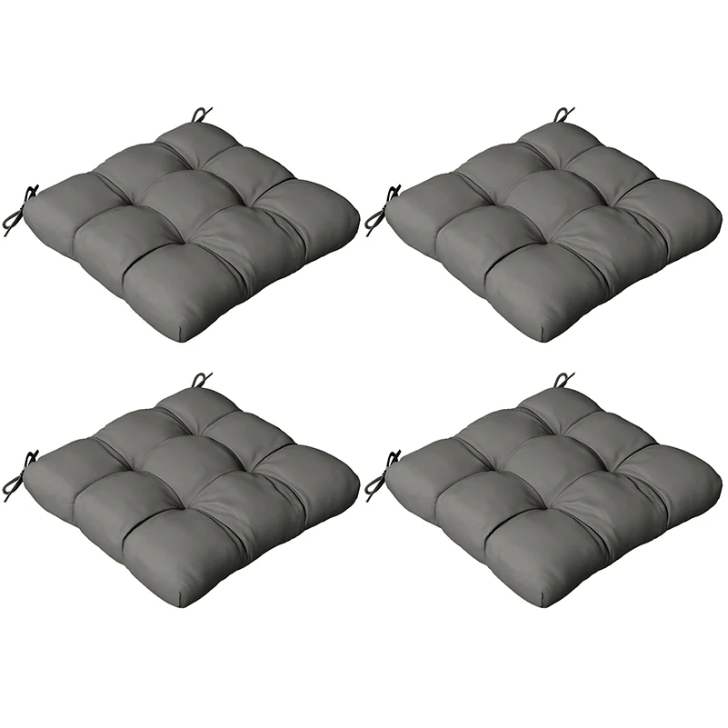 4 Piece Outdoor Seat Cushions with Ties, Water Repellent Chairs Seat Pads, Charcoal Grey
