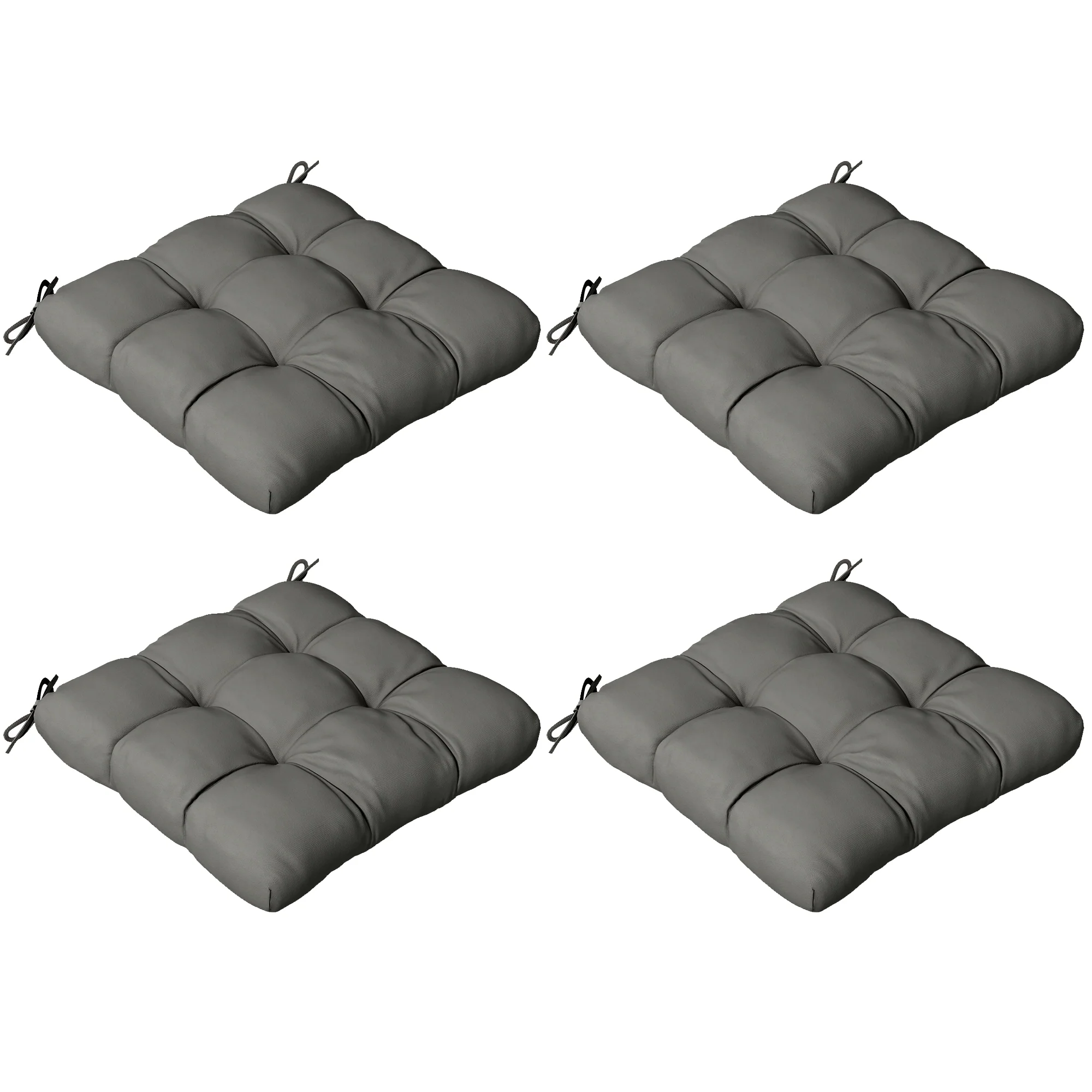 4 Piece Outdoor Seat Cushions with Ties, Water Repellent Chairs Seat Pads, Charcoal Grey - Image 12