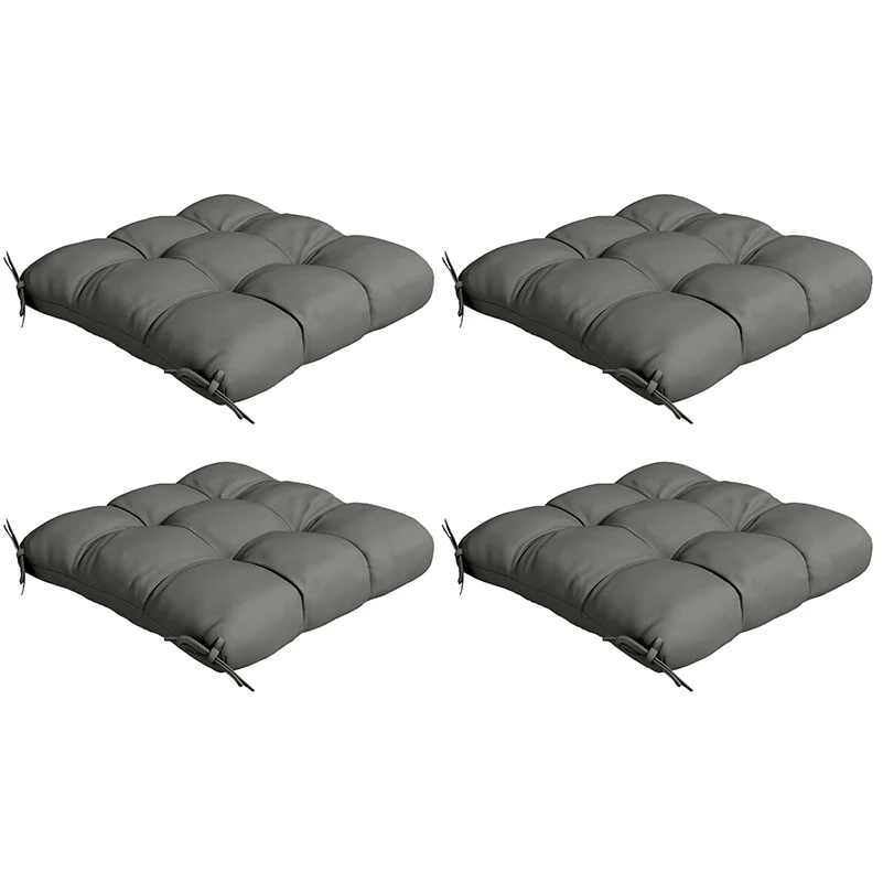 4 Piece Outdoor Seat Cushions with Ties, Water Repellent Chairs Seat Pads, Charcoal Grey - Image 2