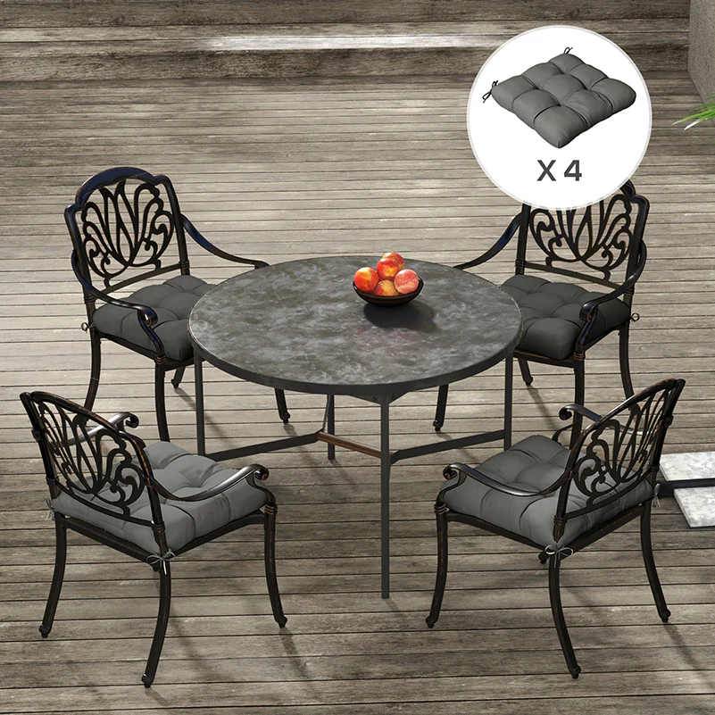 4 Piece Outdoor Seat Cushions with Ties, Water Repellent Chairs Seat Pads, Charcoal Grey - Image 3