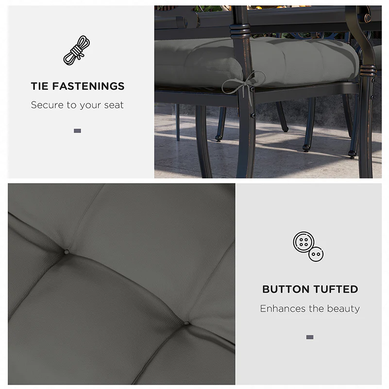 4 Piece Outdoor Seat Cushions with Ties, Water Repellent Chairs Seat Pads, Charcoal Grey - Image 7