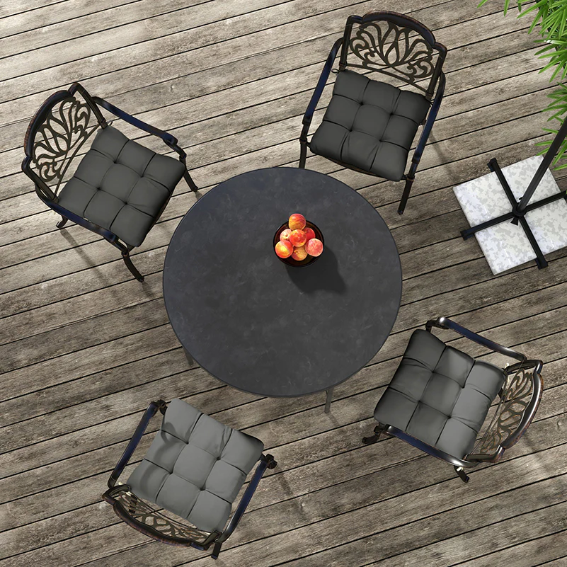 4 Piece Outdoor Seat Cushions with Ties, Water Repellent Chairs Seat Pads, Charcoal Grey - Image 8