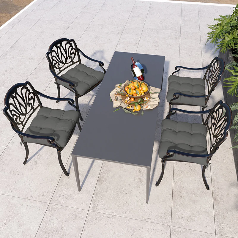 4 Piece Outdoor Seat Cushions with Ties, Water Repellent Chairs Seat Pads, Charcoal Grey - Image 9