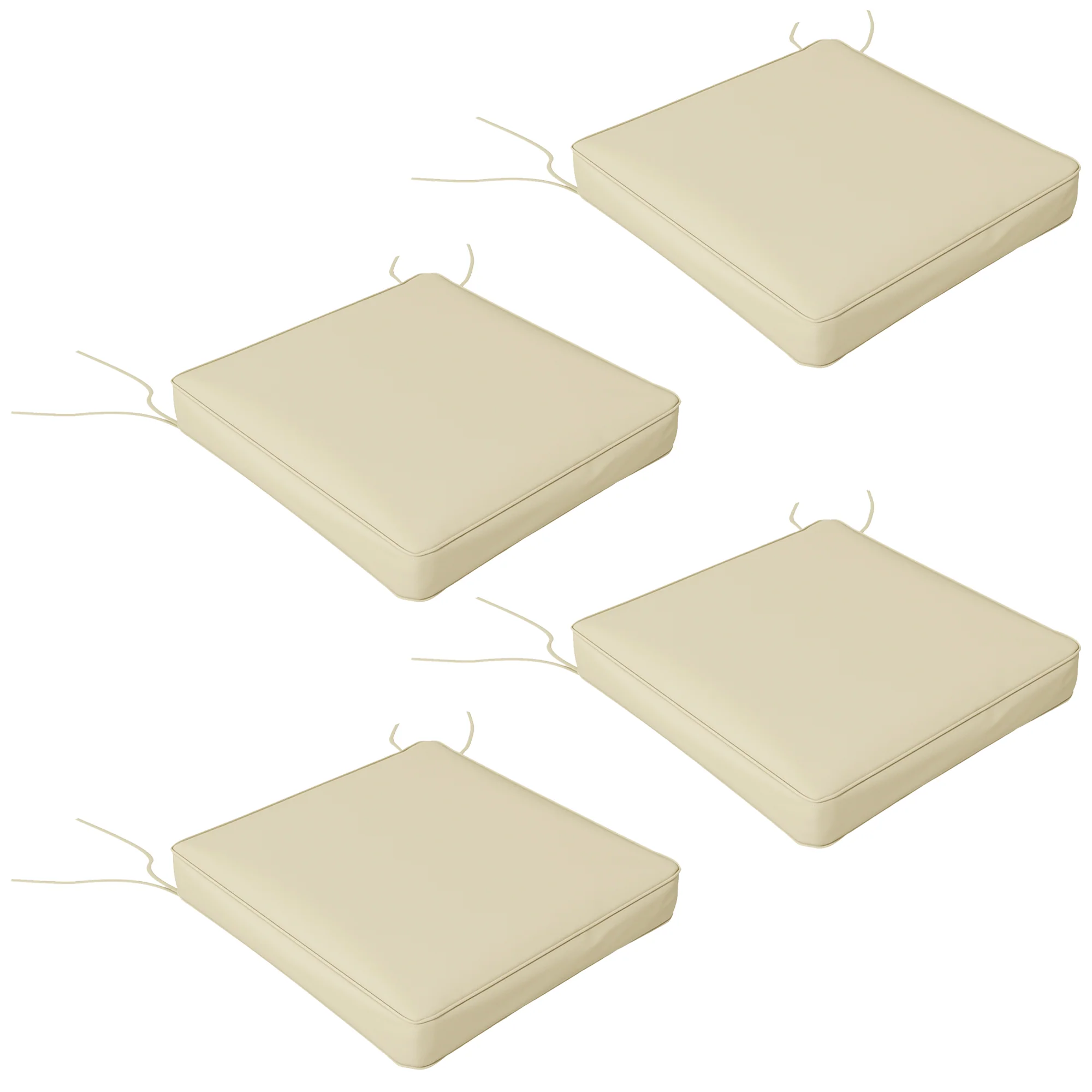 4 Piece Outdoor Seat Cushions with Ties, Water Repellent Chairs Seat Pads, Beige - Image 12