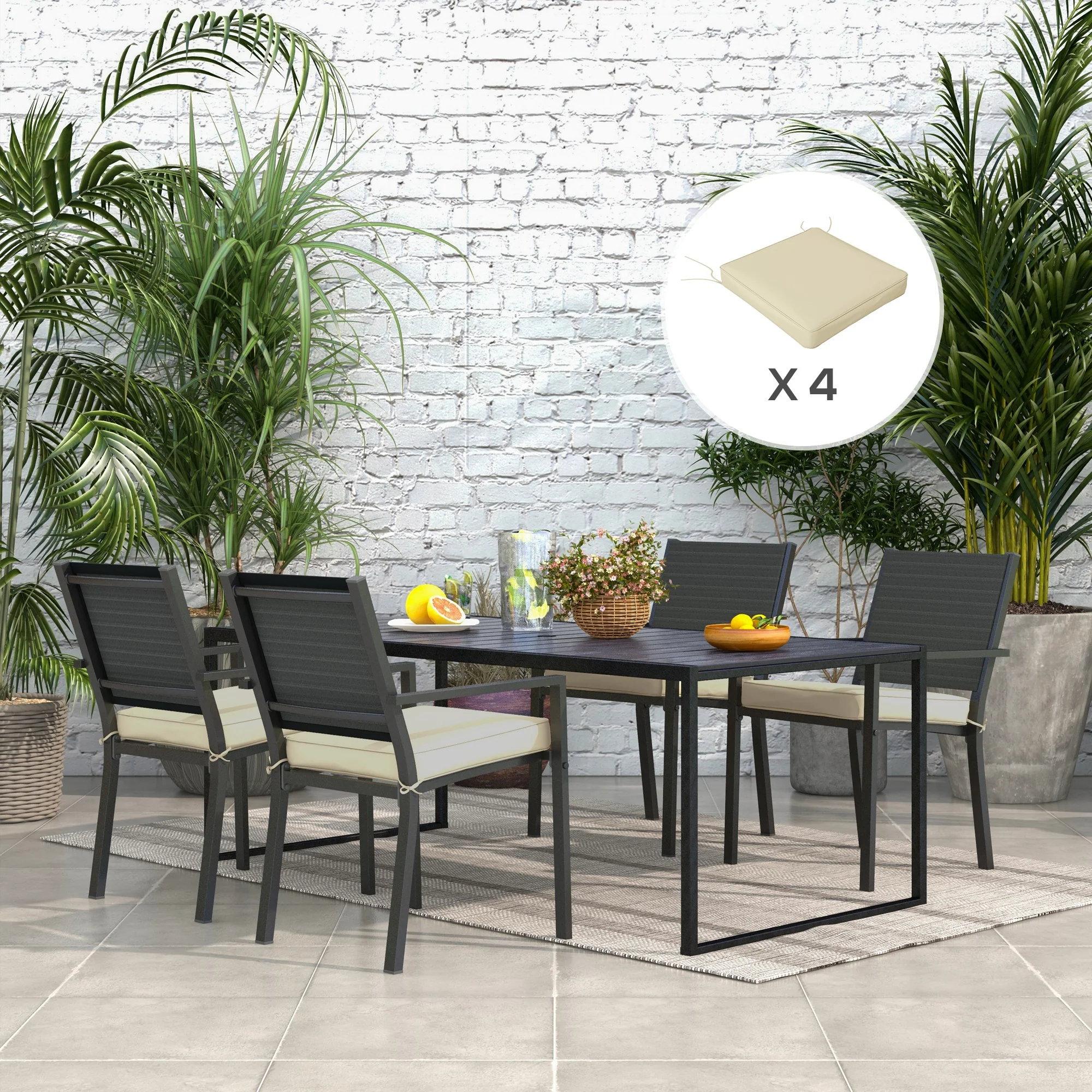 4 Piece Outdoor Seat Cushions with Ties, Water Repellent Chairs Seat Pads, Beige - Image 3
