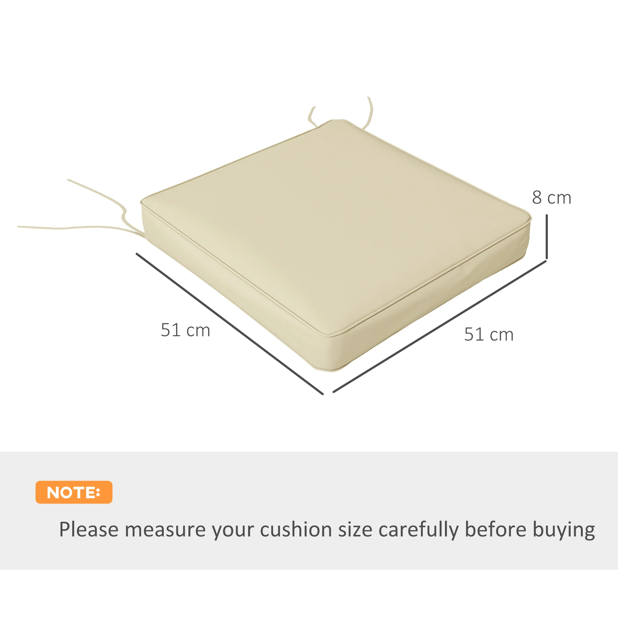 4 Piece Outdoor Seat Cushions with Ties, Water Repellent Chairs Seat Pads, Beige - Image 5