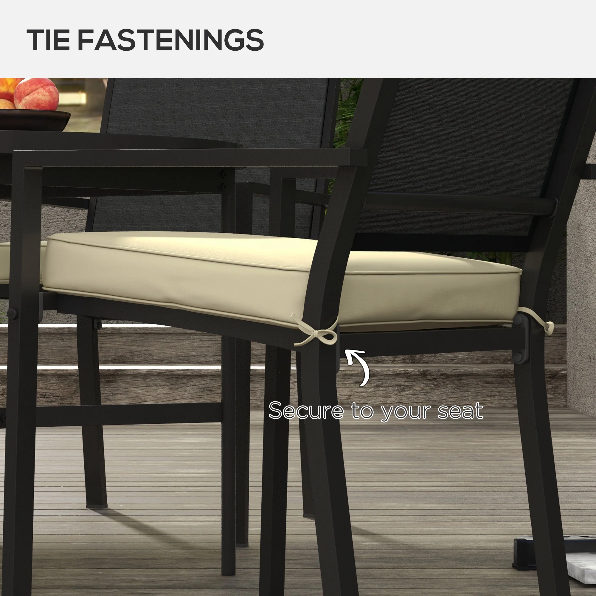 4 Piece Outdoor Seat Cushions with Ties, Water Repellent Chairs Seat Pads, Beige - Image 7