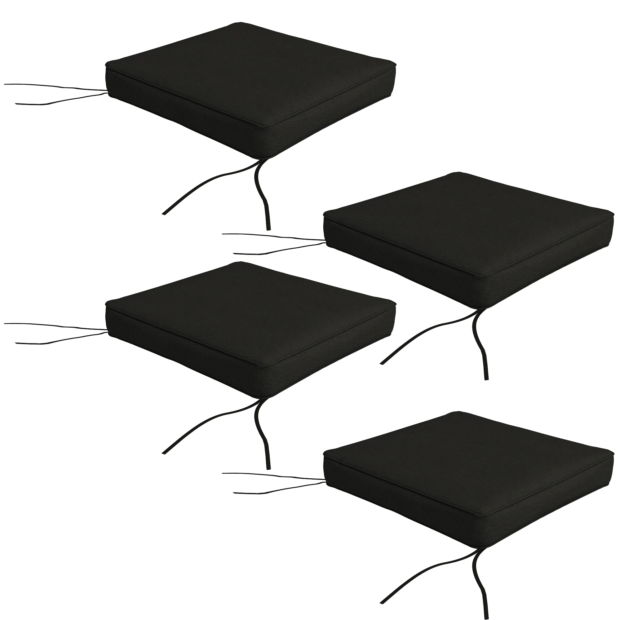 4 Piece Outdoor Seat Cushions with Ties, Water Repellent Chairs Seat Pads, Black - Image 2