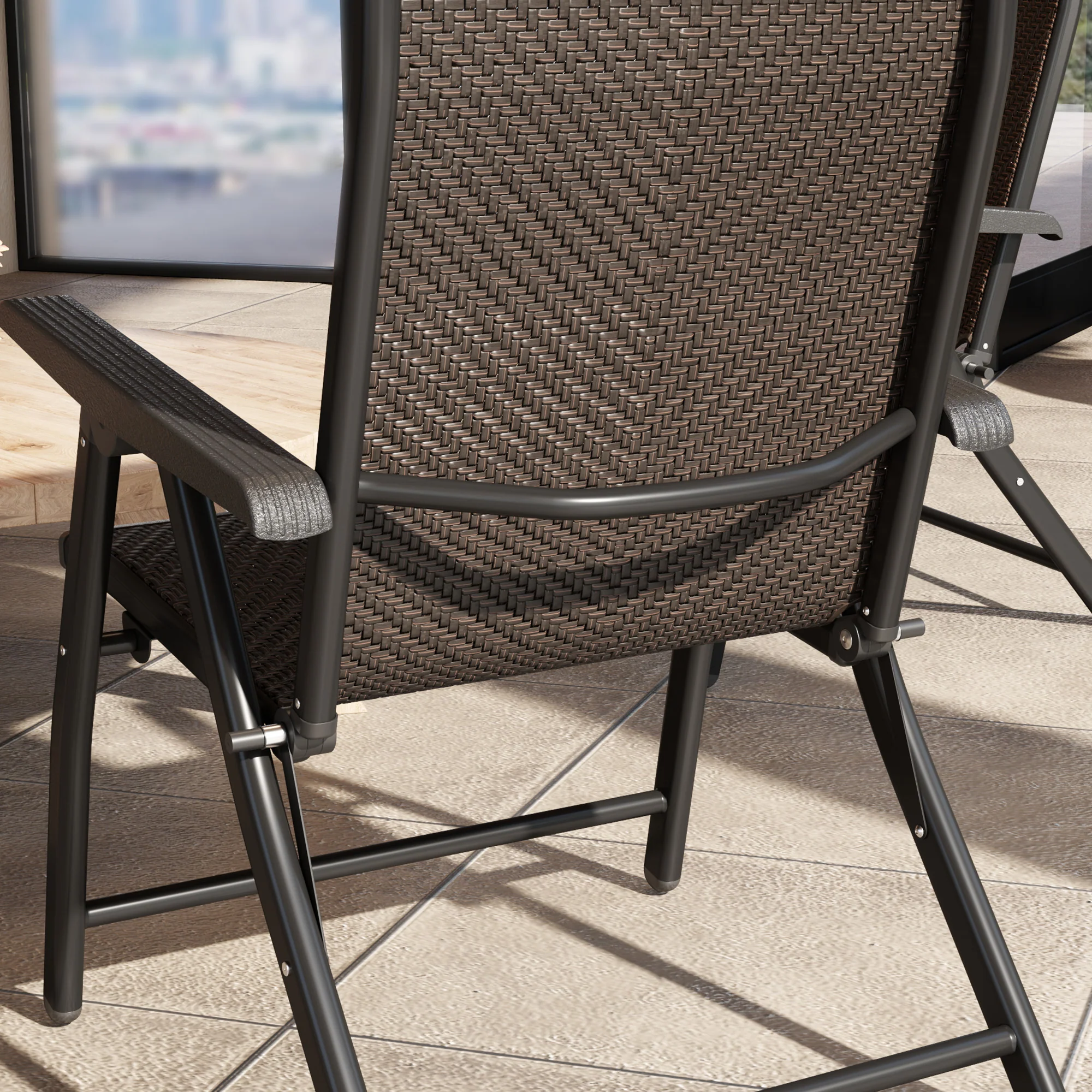 Set of 4 Folding Rattan Dining Chairs with 7 Levels Adjustable Backrest, Dark Brown - Image 11