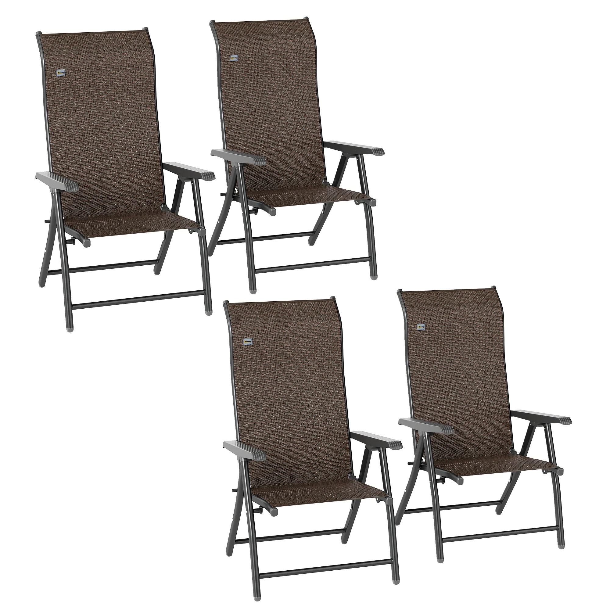 Set of 4 Folding Rattan Dining Chairs with 7 Levels Adjustable Backrest, Dark Brown - Image 12