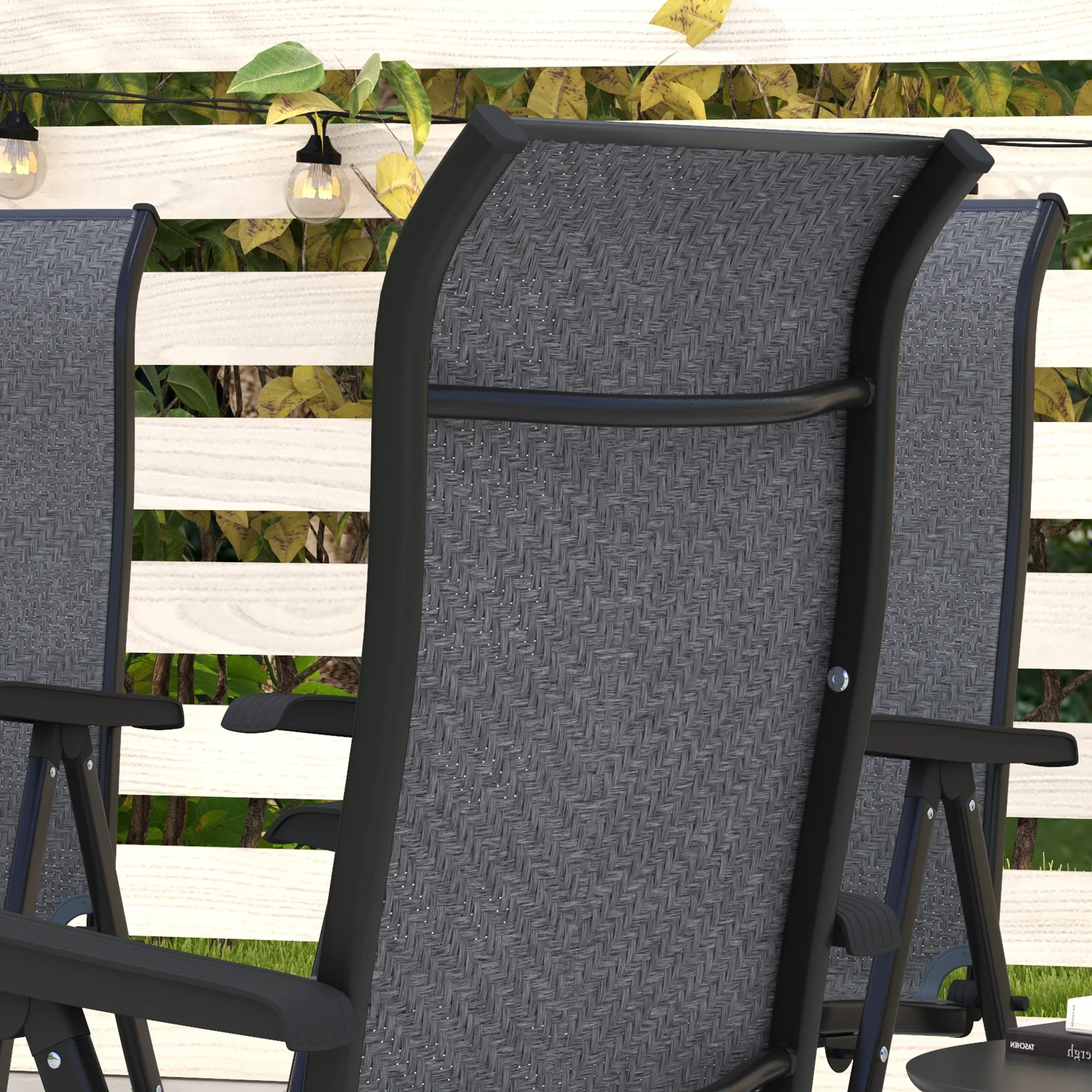Set of 4 Folding Rattan Dining Chairs with 7 Levels Adjustable Backrest, Grey - Image 10