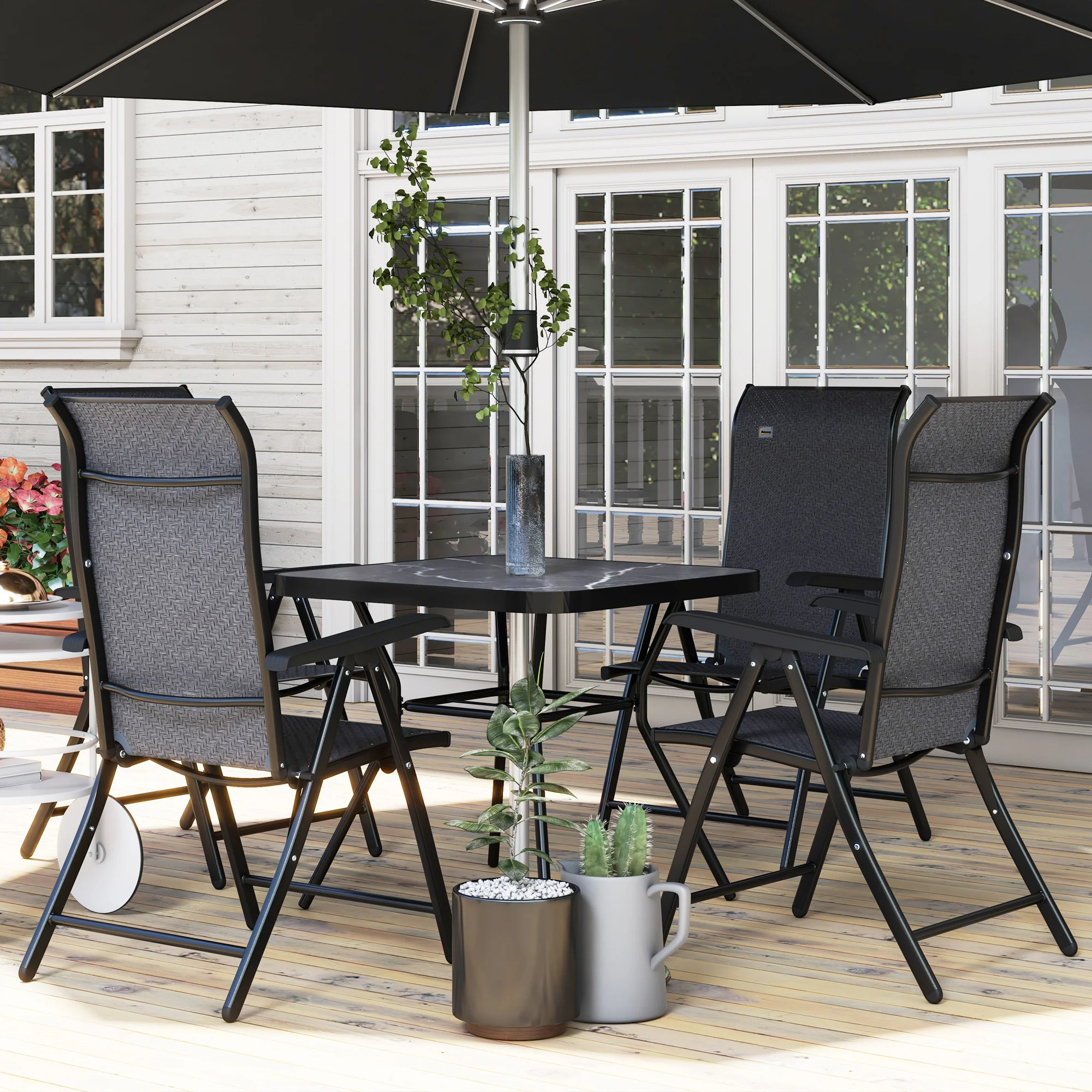 Set of 4 Folding Rattan Dining Chairs with 7 Levels Adjustable Backrest, Grey - Image 11