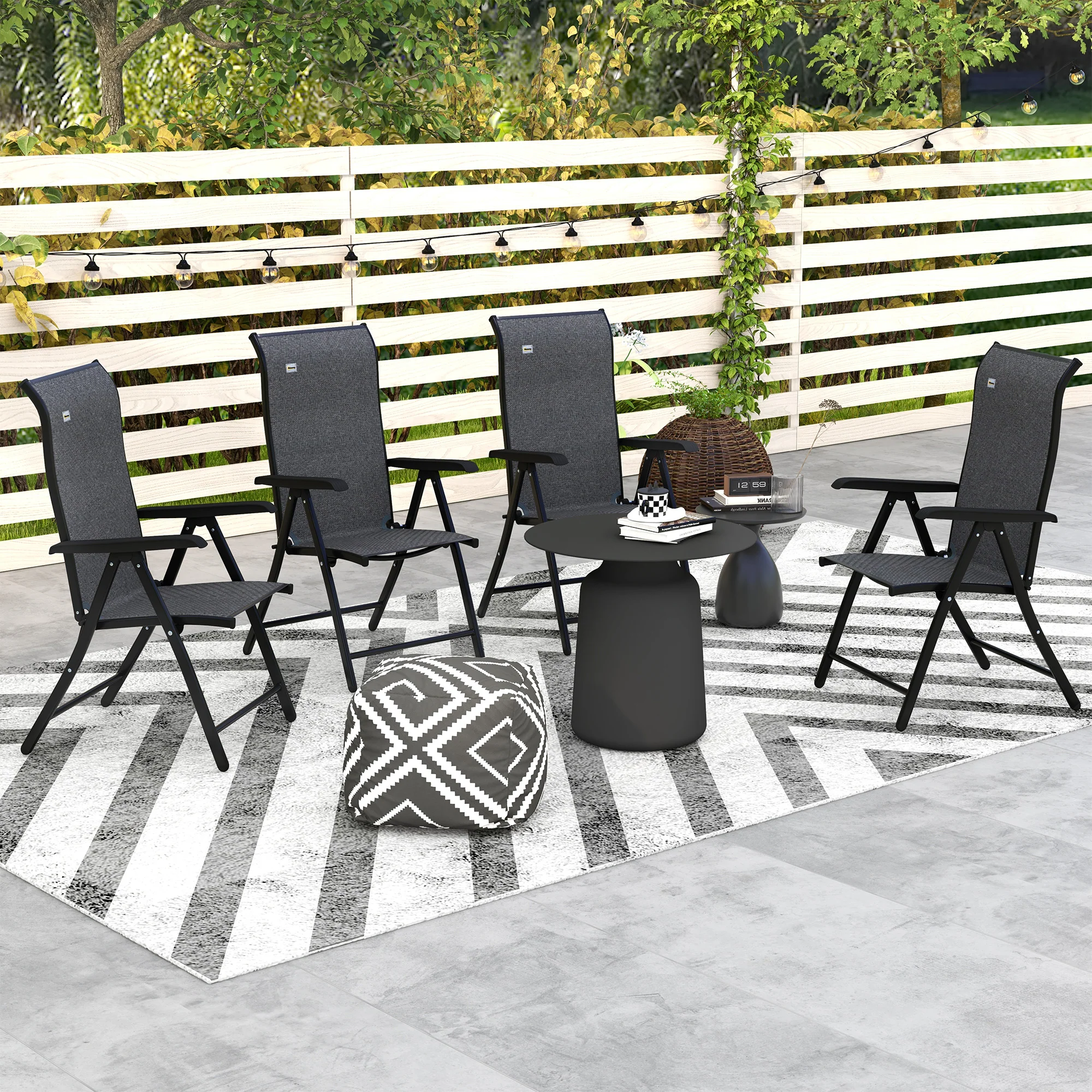 Set of 4 Folding Rattan Dining Chairs with 7 Levels Adjustable Backrest, Grey - Image 4