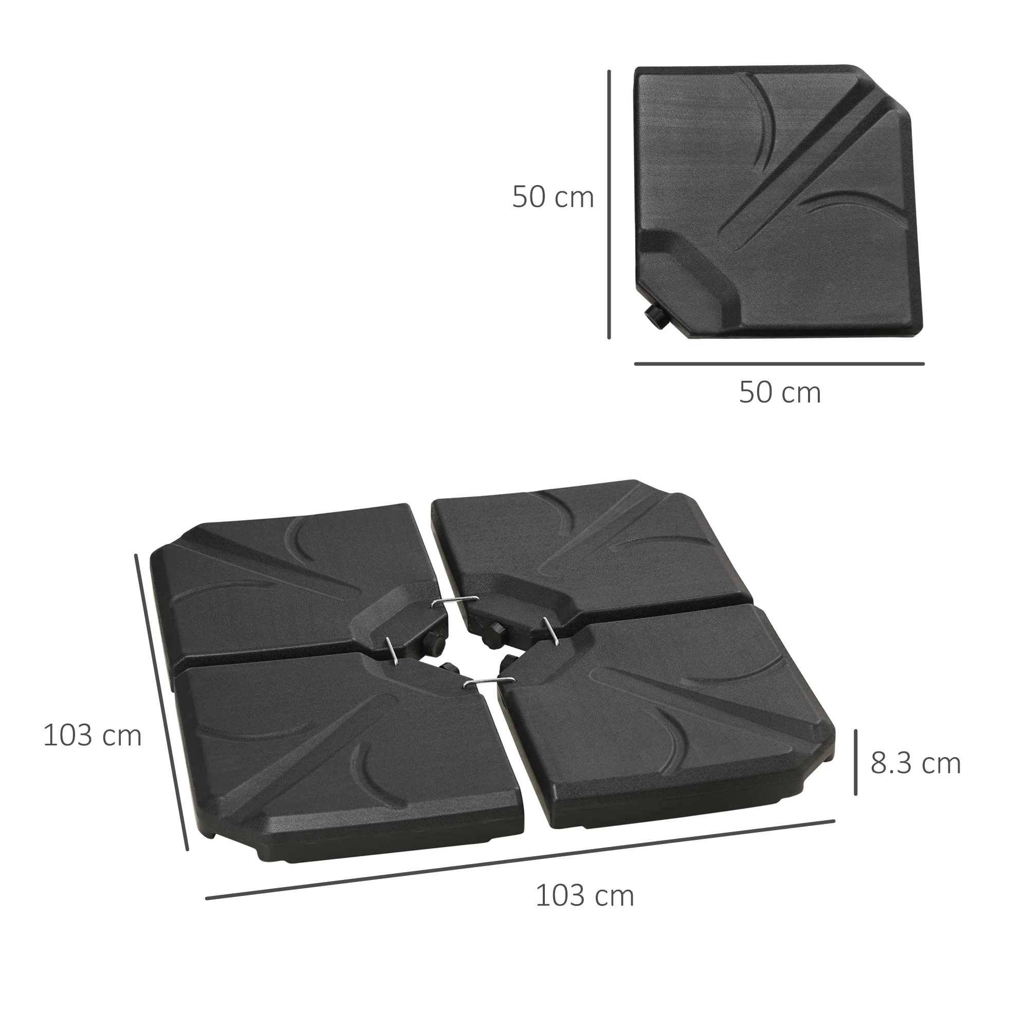 Set of 4 Parasol Weights for Banana Cantilever Umbrella, Up to 84kg, Black - Image 5