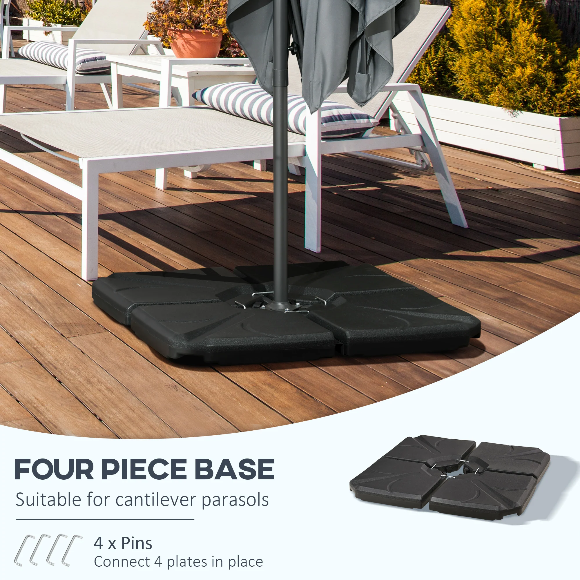 Set of 4 Parasol Weights for Banana Cantilever Umbrella, Up to 84kg, Black - Image 6