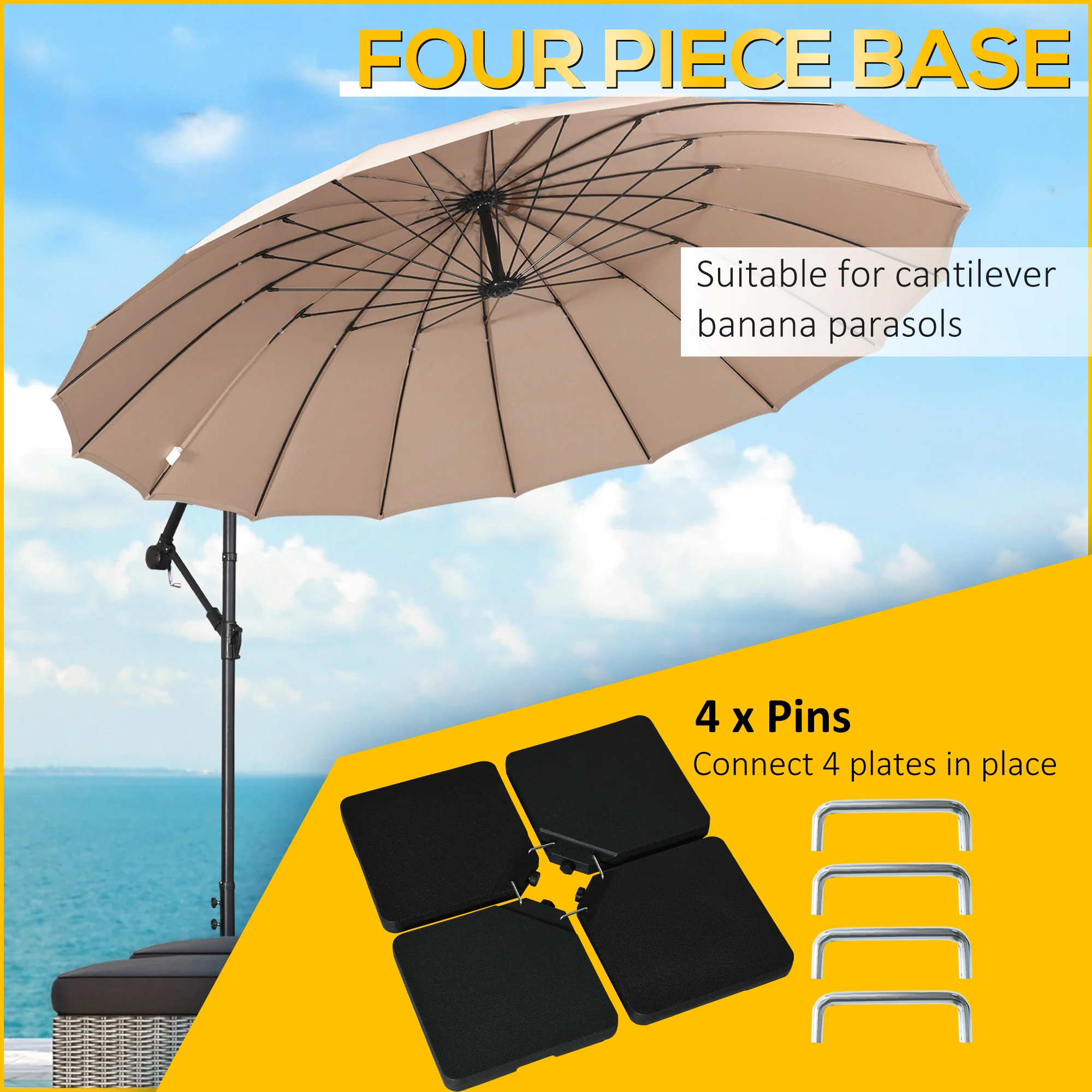 Set of 4 Parasol Weights for Banana Cantilever Umbrella, Water & Sand Can Be Filled, Black - Image 6