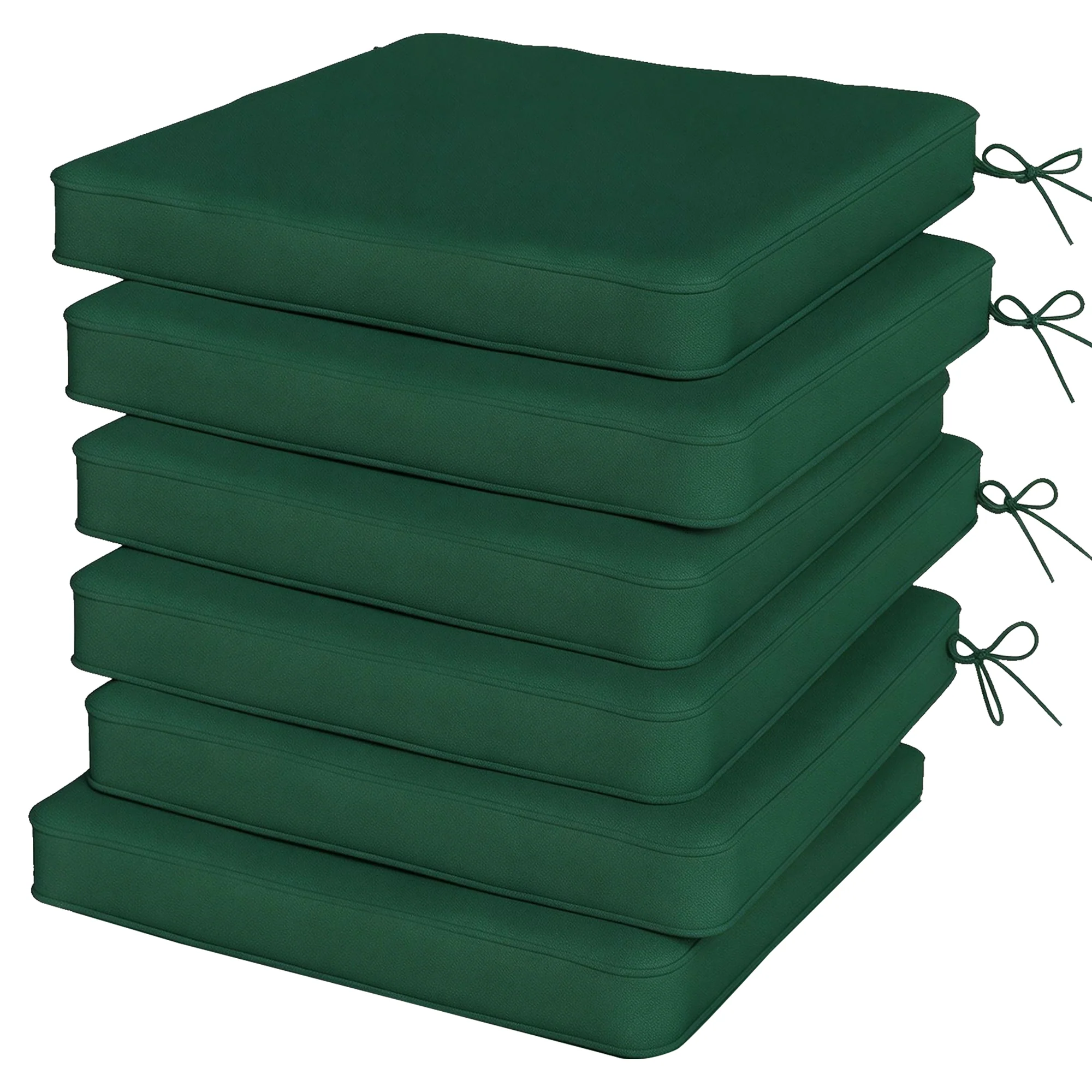 Set of 6 Chair Cushion Seat Pads with Straps, Green - Image 2