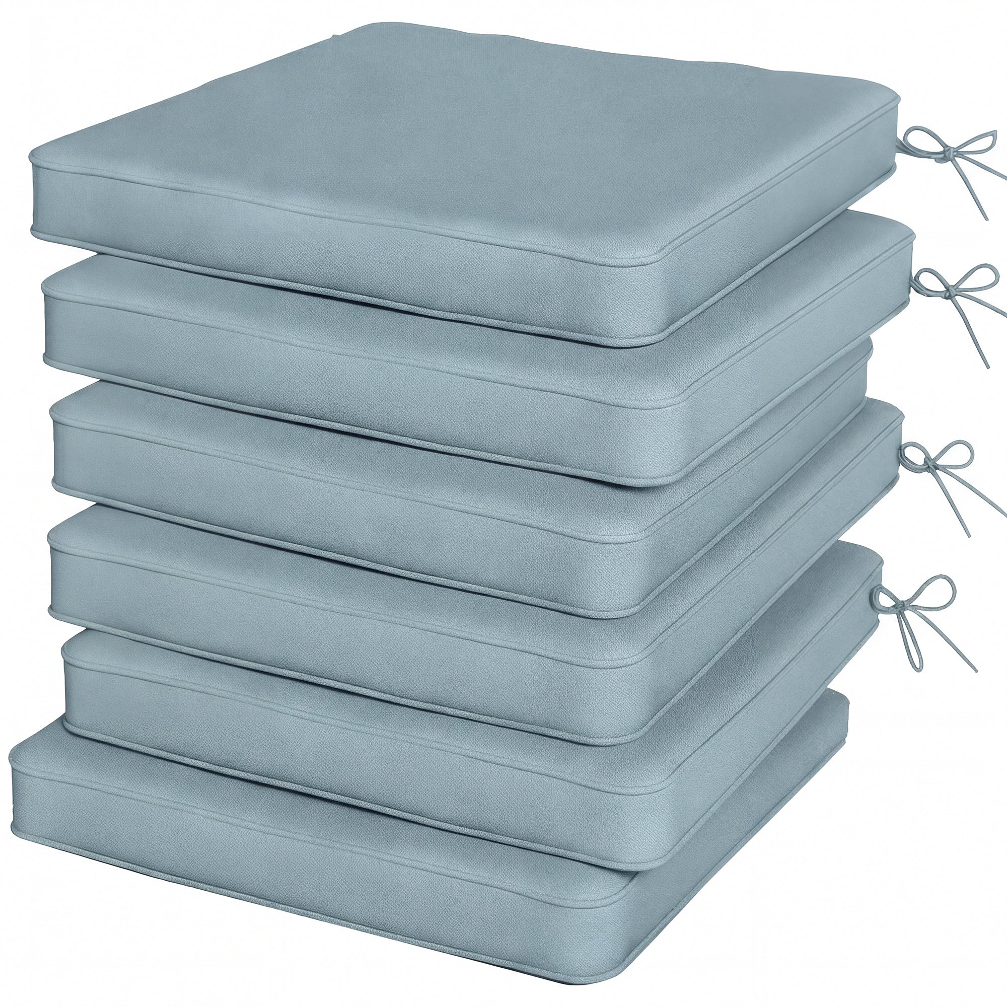 Set of 6 Chair Cushion Seat Pads with Straps, Light Grey - Image 2