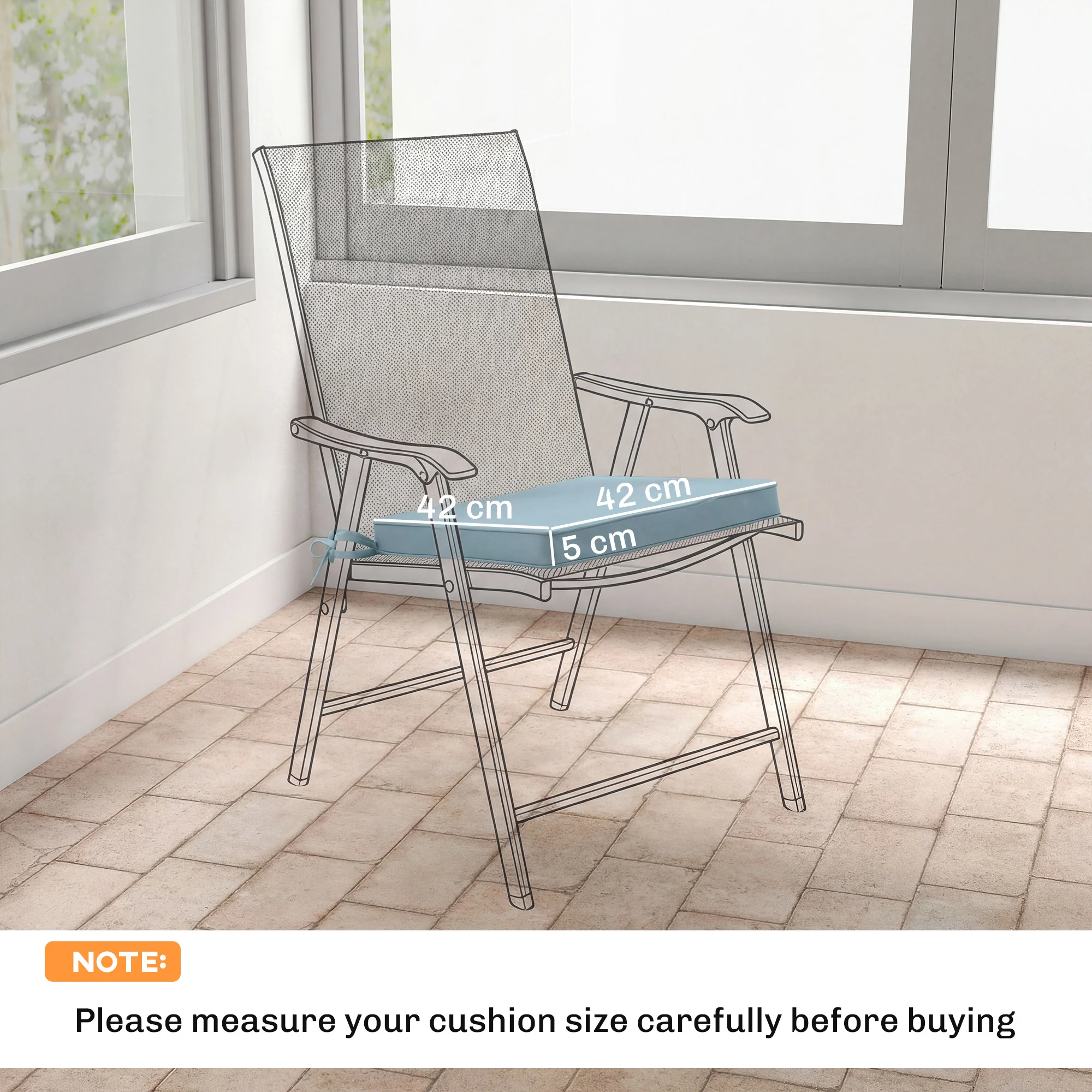 Set of 6 Chair Cushion Seat Pads with Straps, Light Grey - Image 5