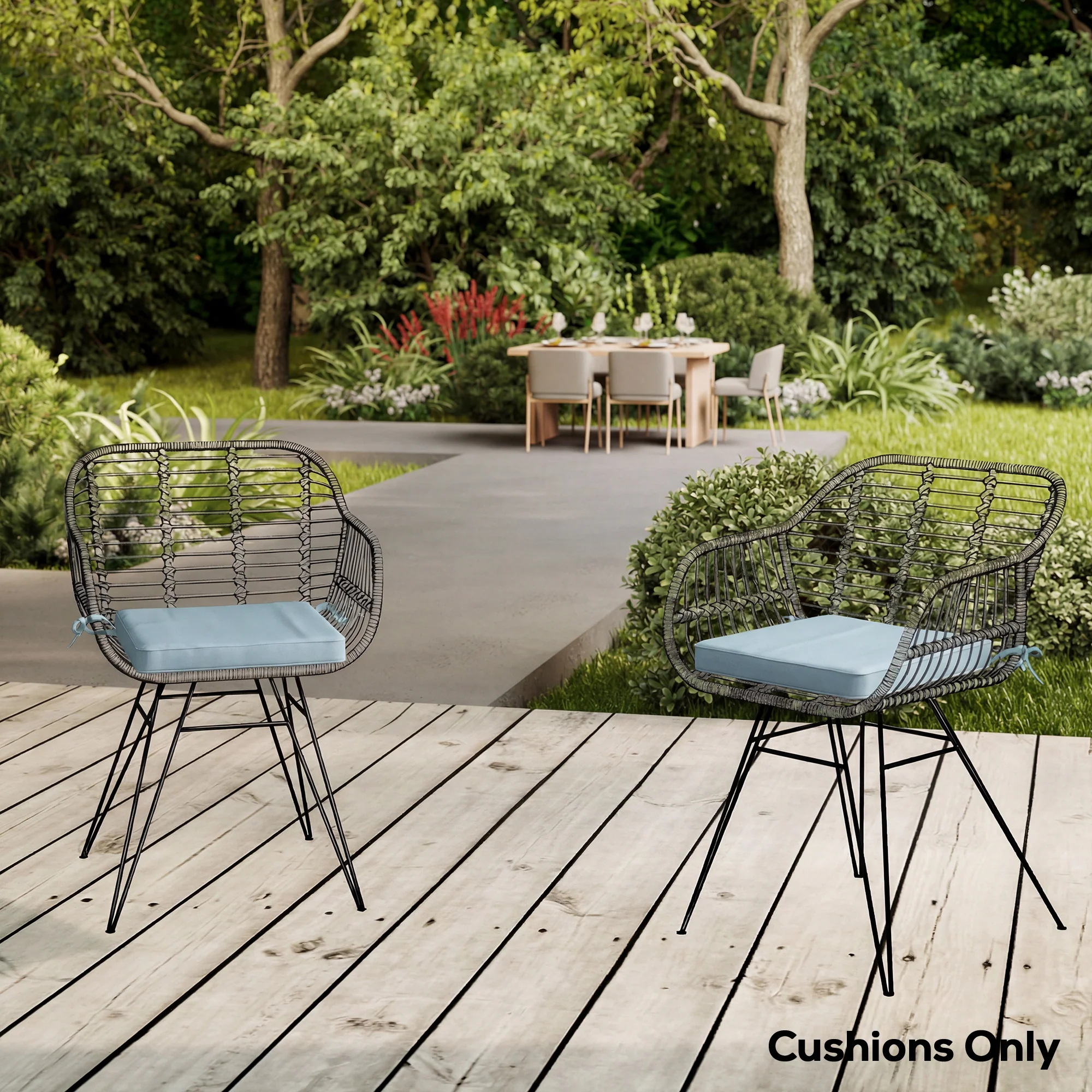 Set of 6 Chair Cushion Seat Pads with Straps, Light Grey - Image 9