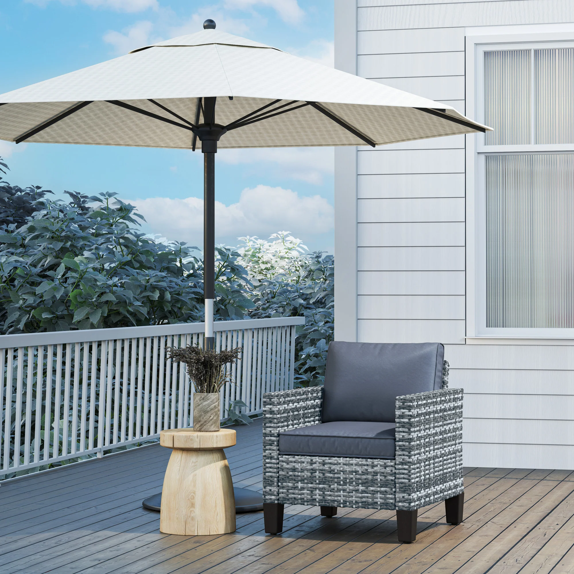Single Seater Rattan Garden Armchair with Cushions for Patio, Porch, Light Grey - Image 11