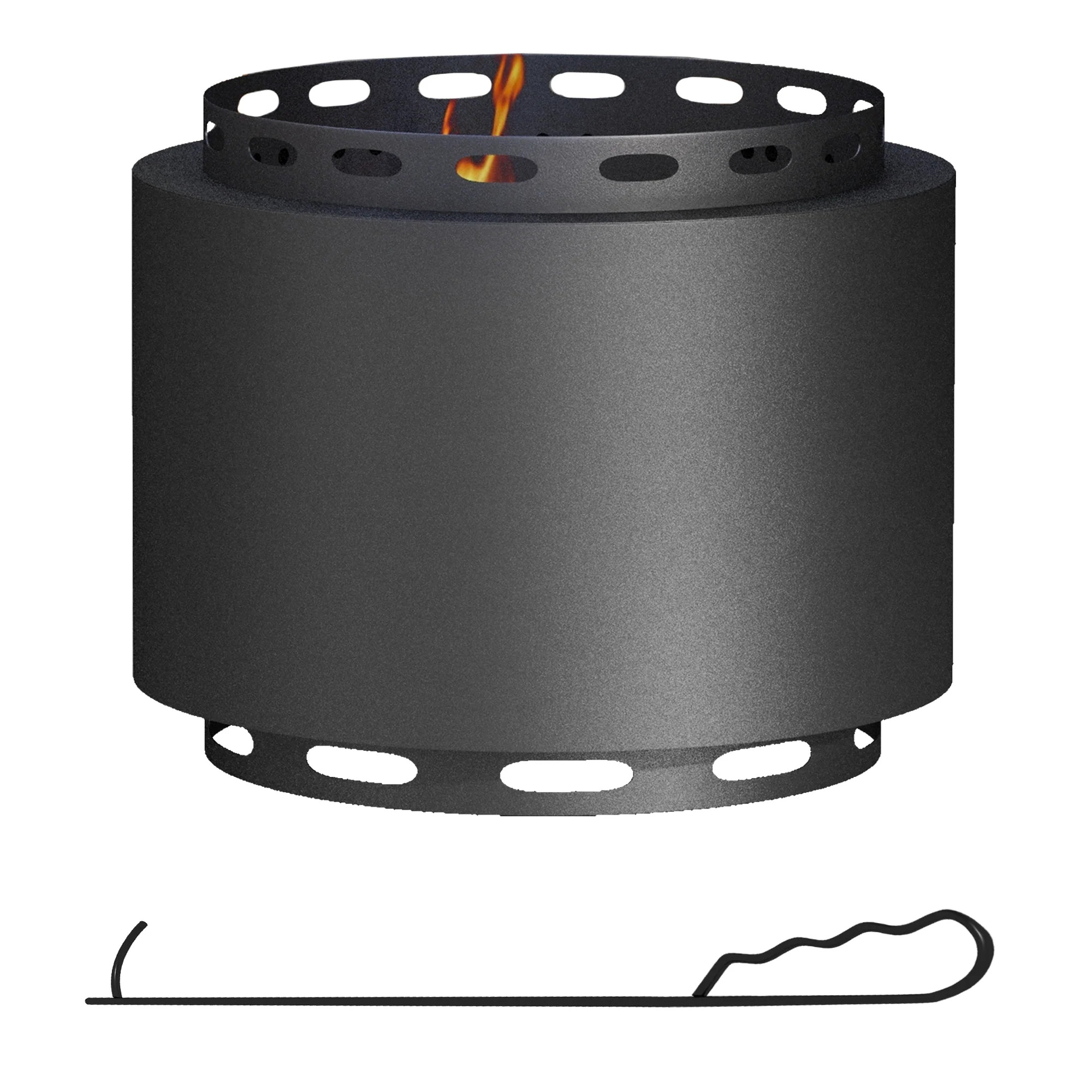 48.5cm Portable Wood Burning Firepit with Poker for Garden Camping, Metal, Black