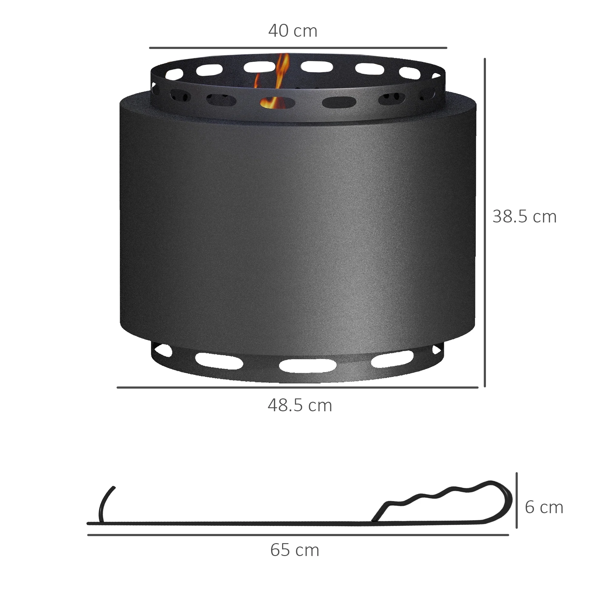 48.5cm Portable Wood Burning Firepit with Poker for Garden Camping, Metal, Black - Image 5