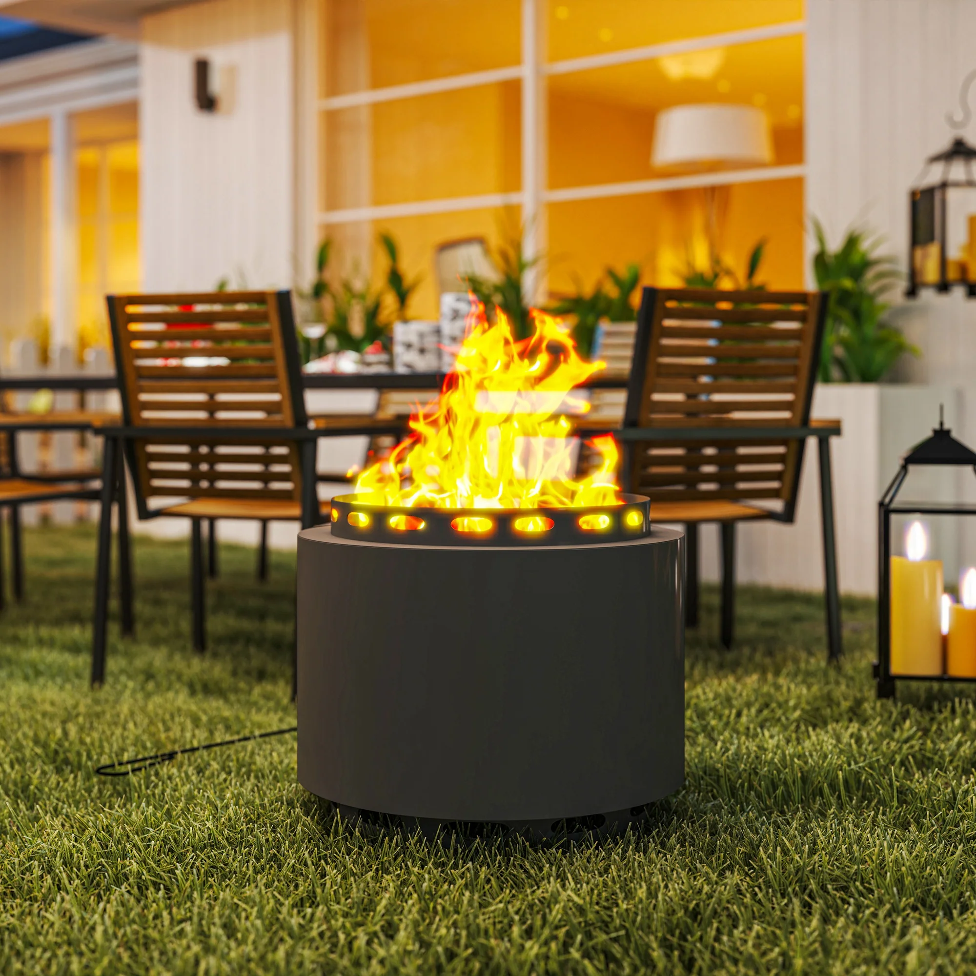 48.5cm Portable Wood Burning Firepit with Poker for Camping, Bonfire Party, Dark Grey - Image 10