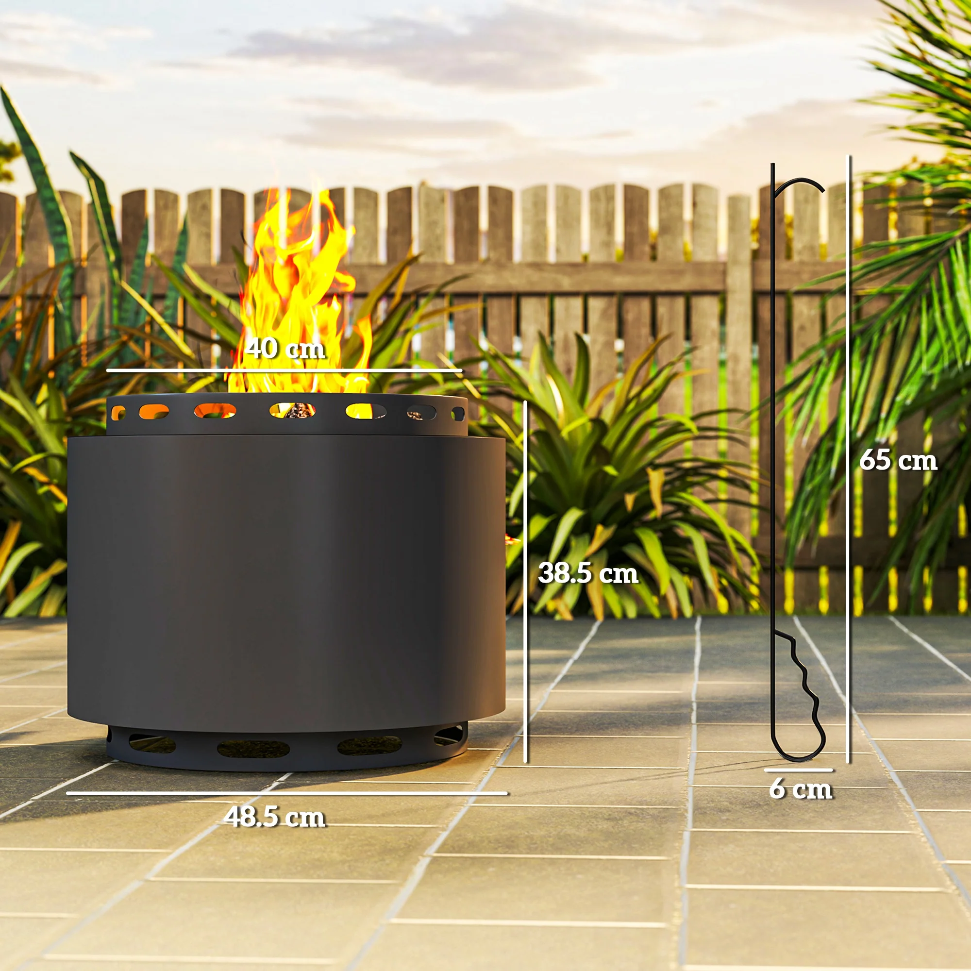 48.5cm Portable Wood Burning Firepit with Poker for Camping, Bonfire Party, Dark Grey - Image 5