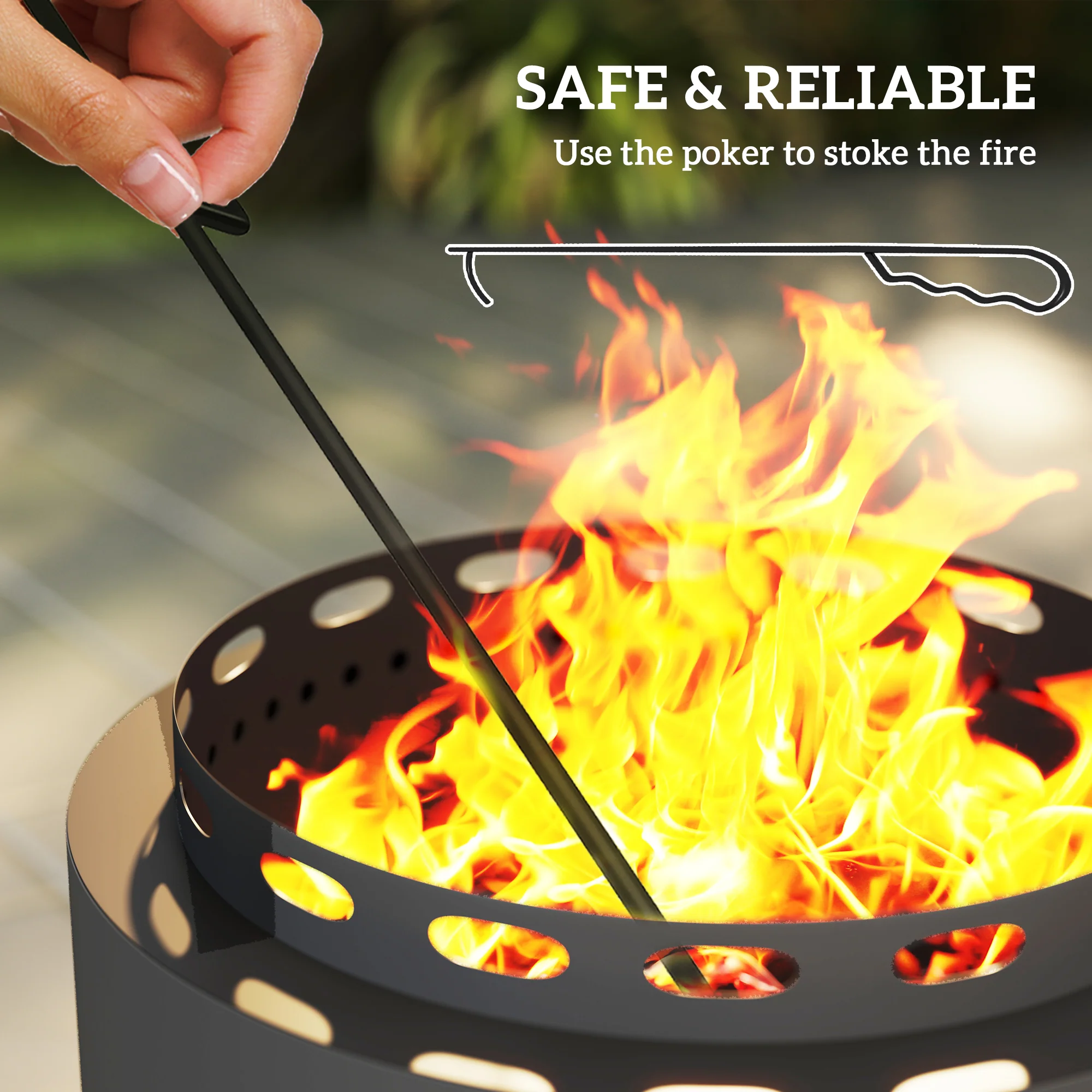 48.5cm Portable Wood Burning Firepit with Poker for Camping, Bonfire Party, Dark Grey - Image 7
