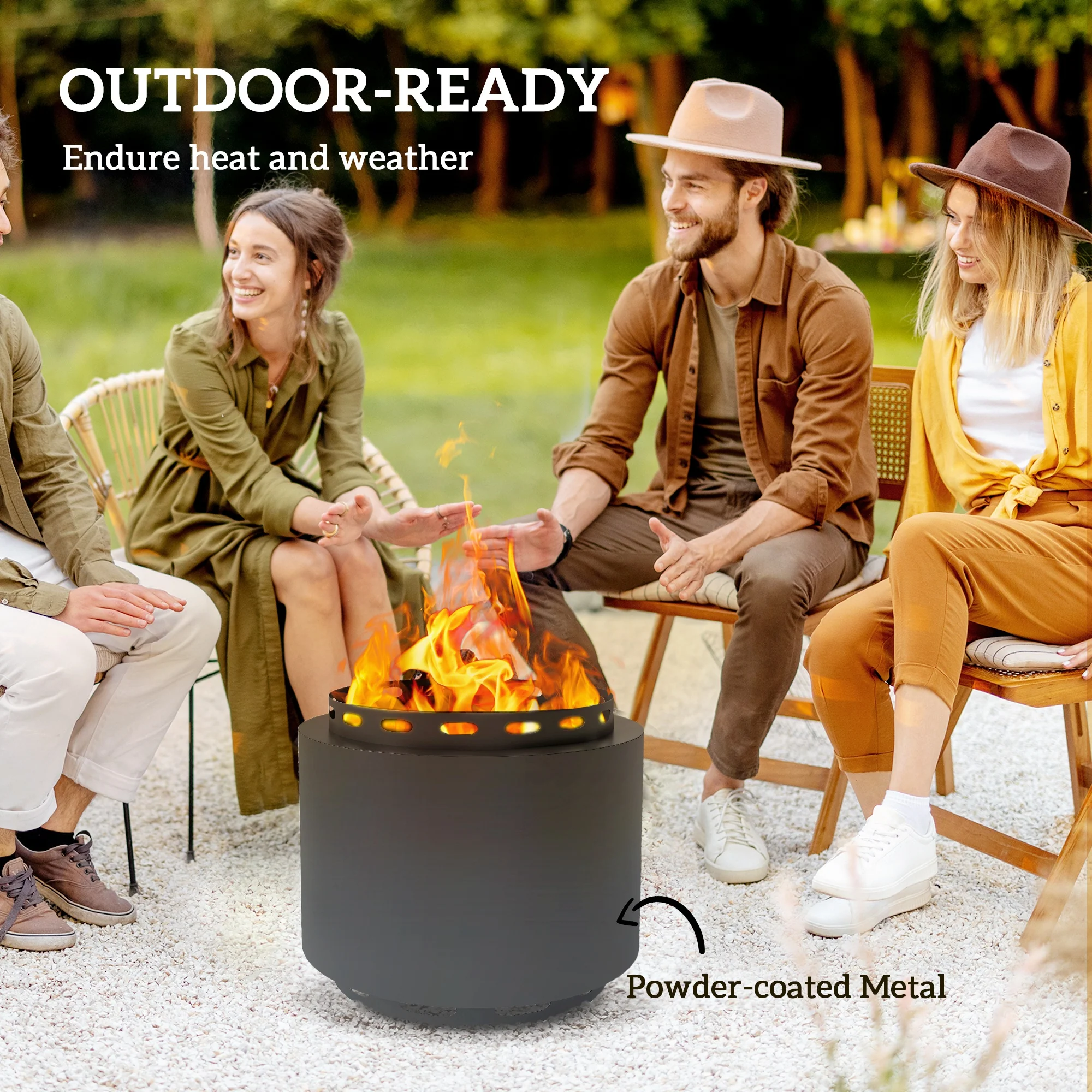 48.5cm Portable Wood Burning Firepit with Poker for Camping, Bonfire Party, Dark Grey - Image 8